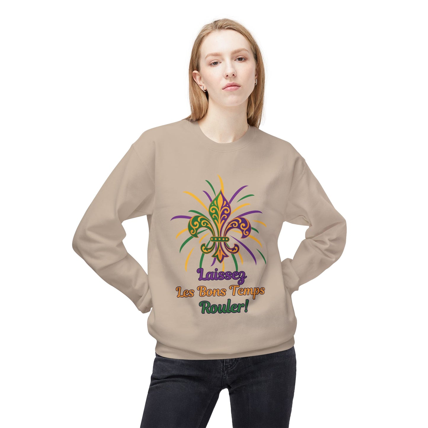 Mardi Gras Fleur-de-Lis Crewneck Sweatshirt — "Laissez Les Bons Temps Rouler!"