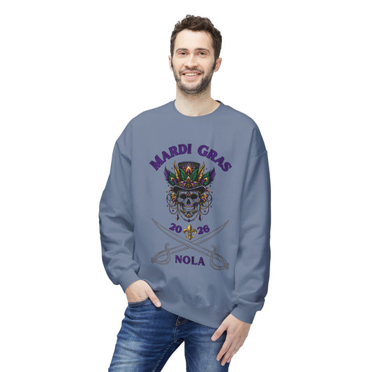 "Mardi Gras 2026 Voodoo Pirate" Crewneck Sweatshirt — A NOLA 2026 Festival Unisex Pullover Ideal For Celebrating Carnival & A Great Souvenir!
