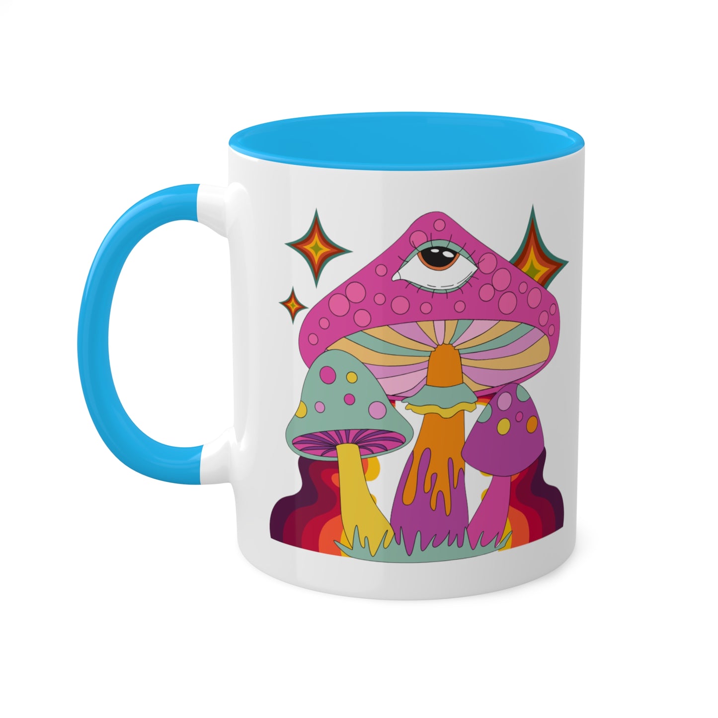 "Groovy Mushrooms" 11 oz White Mug with Colorful Accents