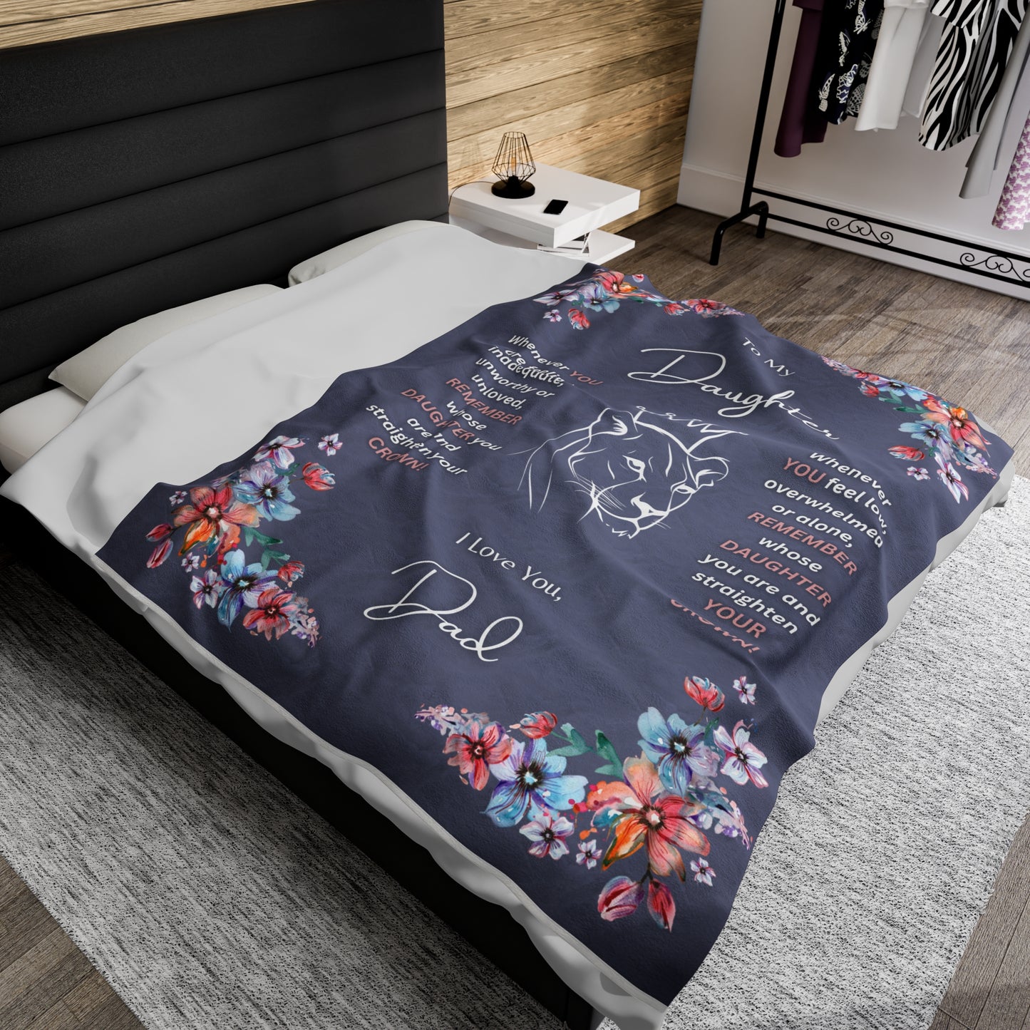 "To My Daughter-Lion Princess", Velveteen Plush Blanket-Lilac Grey,