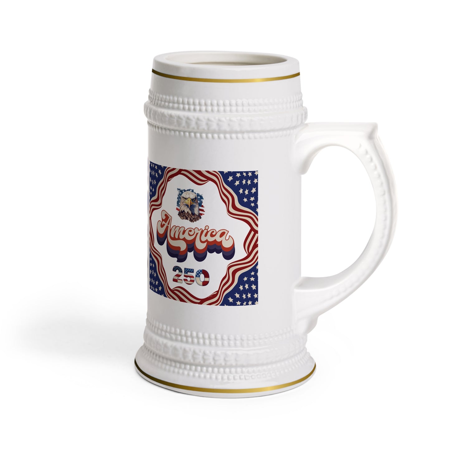 America 250 Ceramic Beer Stein — Patriotic 4th of July Anniversary Mug