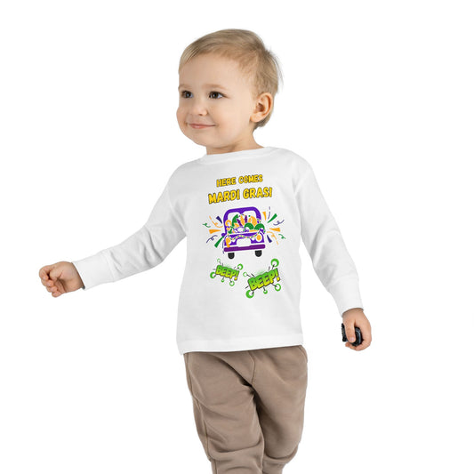 "Here Comes Mardi Gras-Beep, Beep!"  Toddler Long Sleeve Tee.  The Little Ones Will LOVE Wearing This Fun Shirt For Mardi Gras & Beyond!