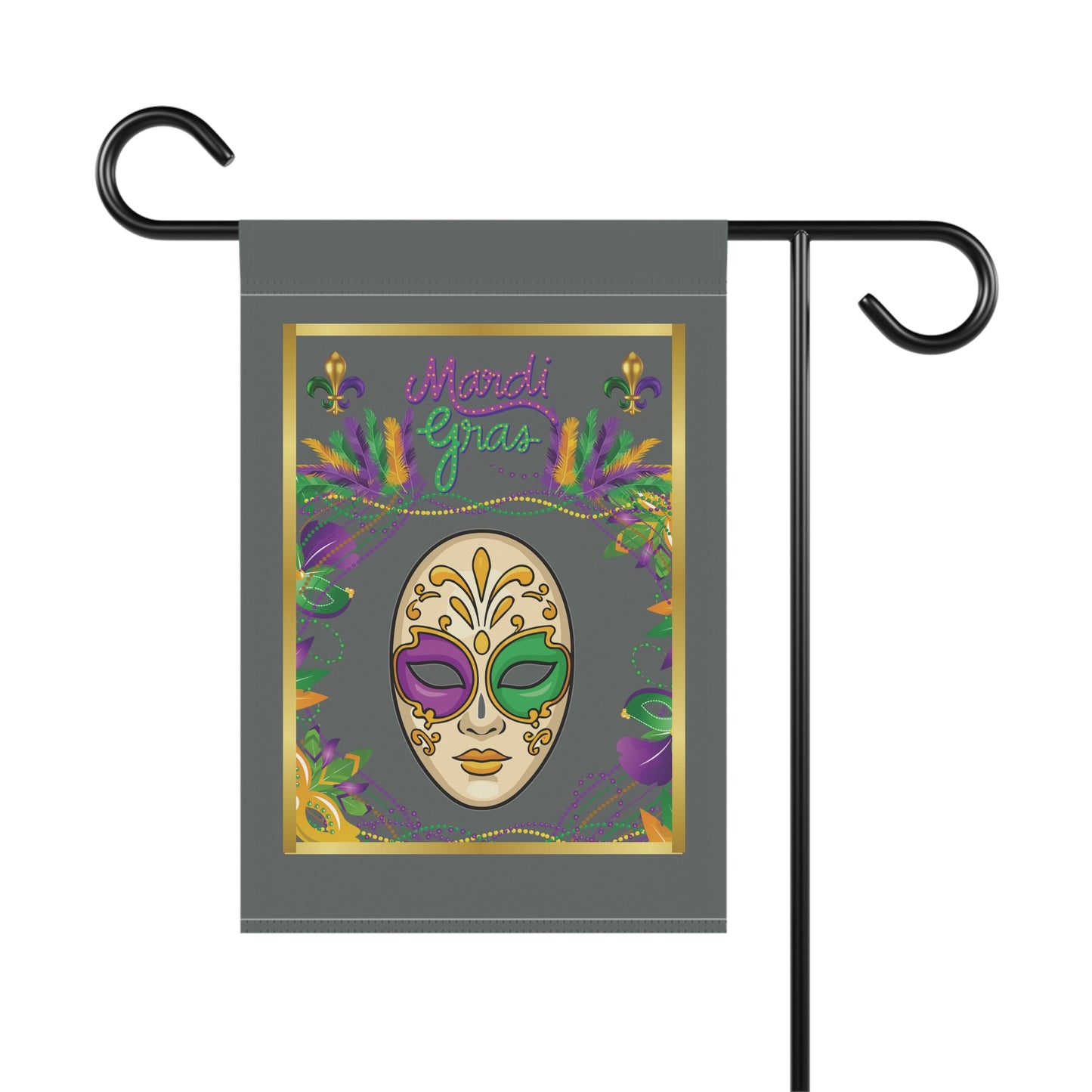 "Mardi Gras Mask", Garden Flag/House Banner In Dark Gray.  Lovely Carnival Mask  Heralds In The Mardi Gras Season!