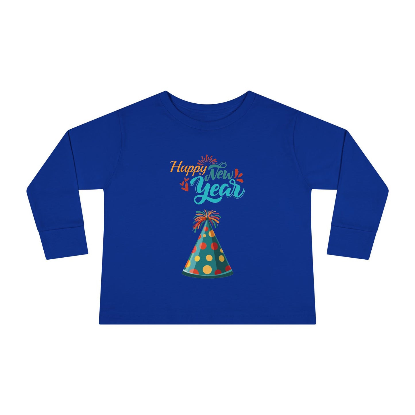 "Happy New Year- Party Hat", Toddler Long Sleeve Tee Shirt.  They Will Not Want To Take This Shirt Off!