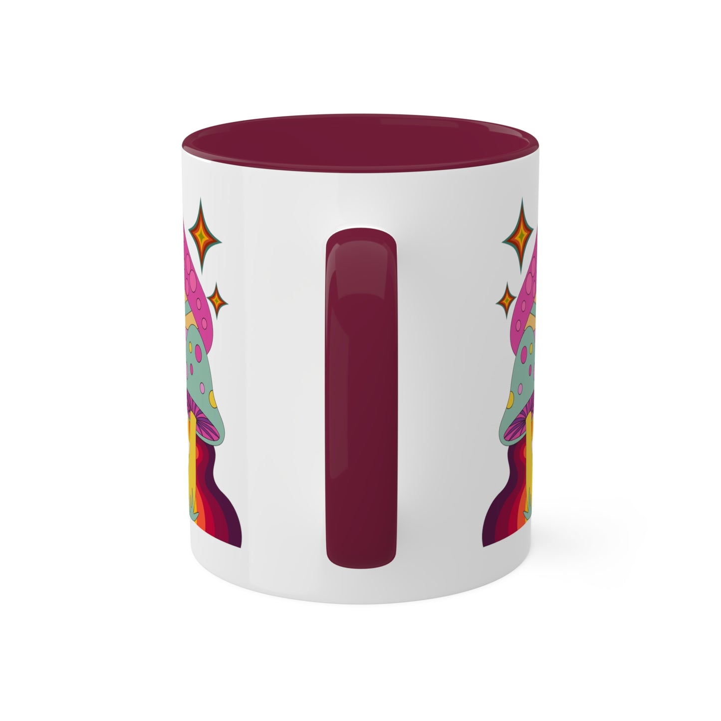 "Groovy Mushrooms" 11 oz White Mug with Colorful Accents