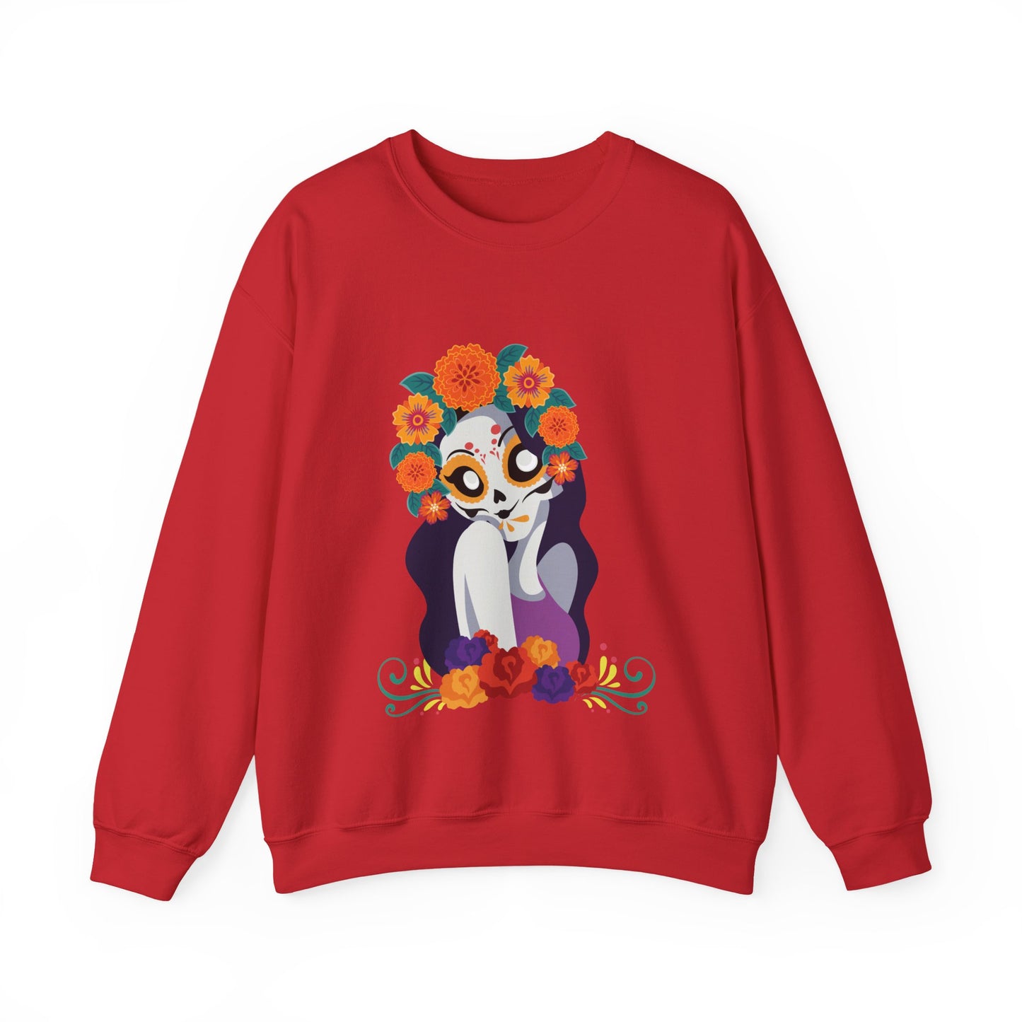 " Katrina Floral Skull"  Unique Crewneck Unisex Sweatshirt. Great for Celebrations like Dia De Los Muertos, Halloween or Any day!