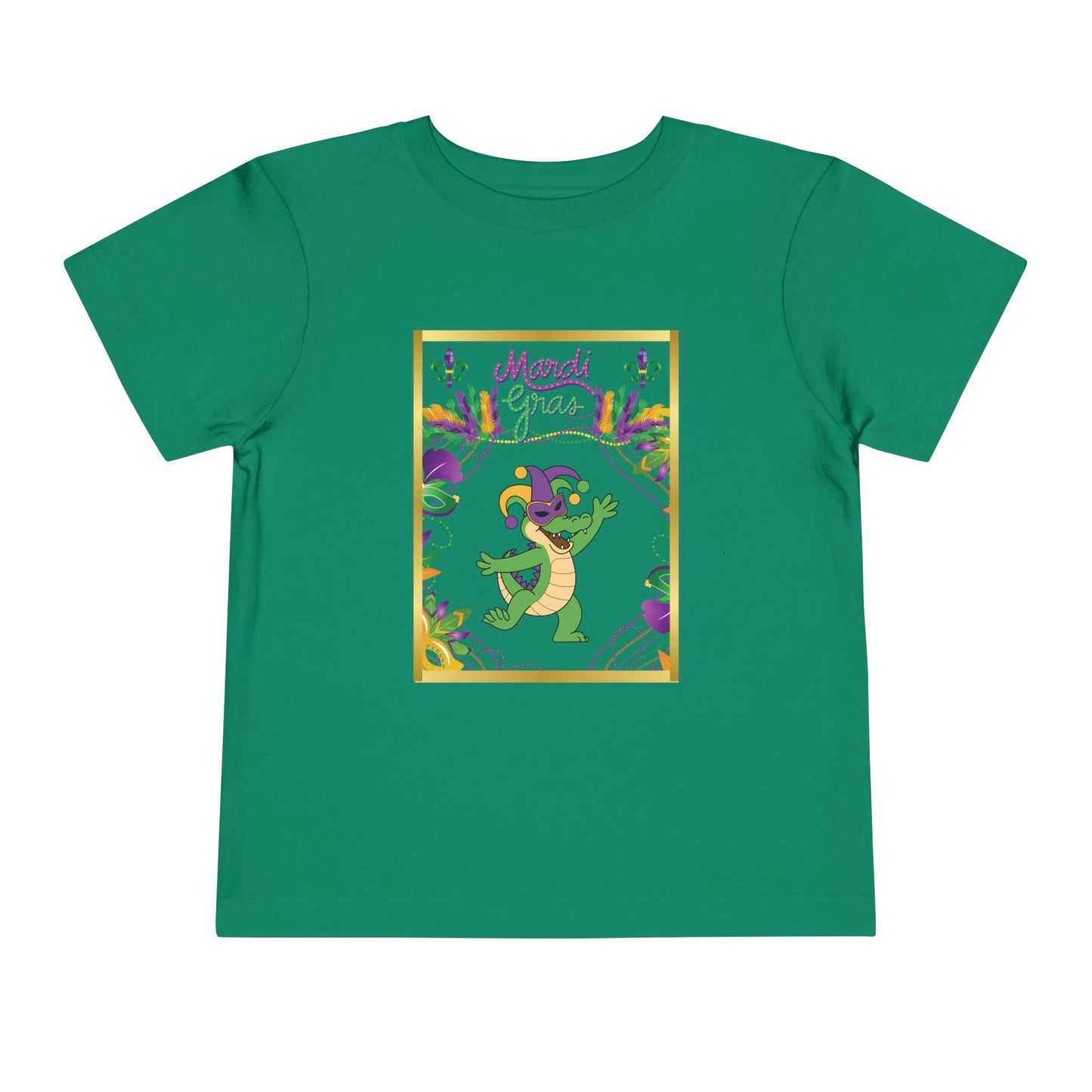 "Mardi Gras Gator" Toddler Tee.  This Masked Alligator Is Ready To Celebrate Mardi Gras In Purple, Gold And Green!