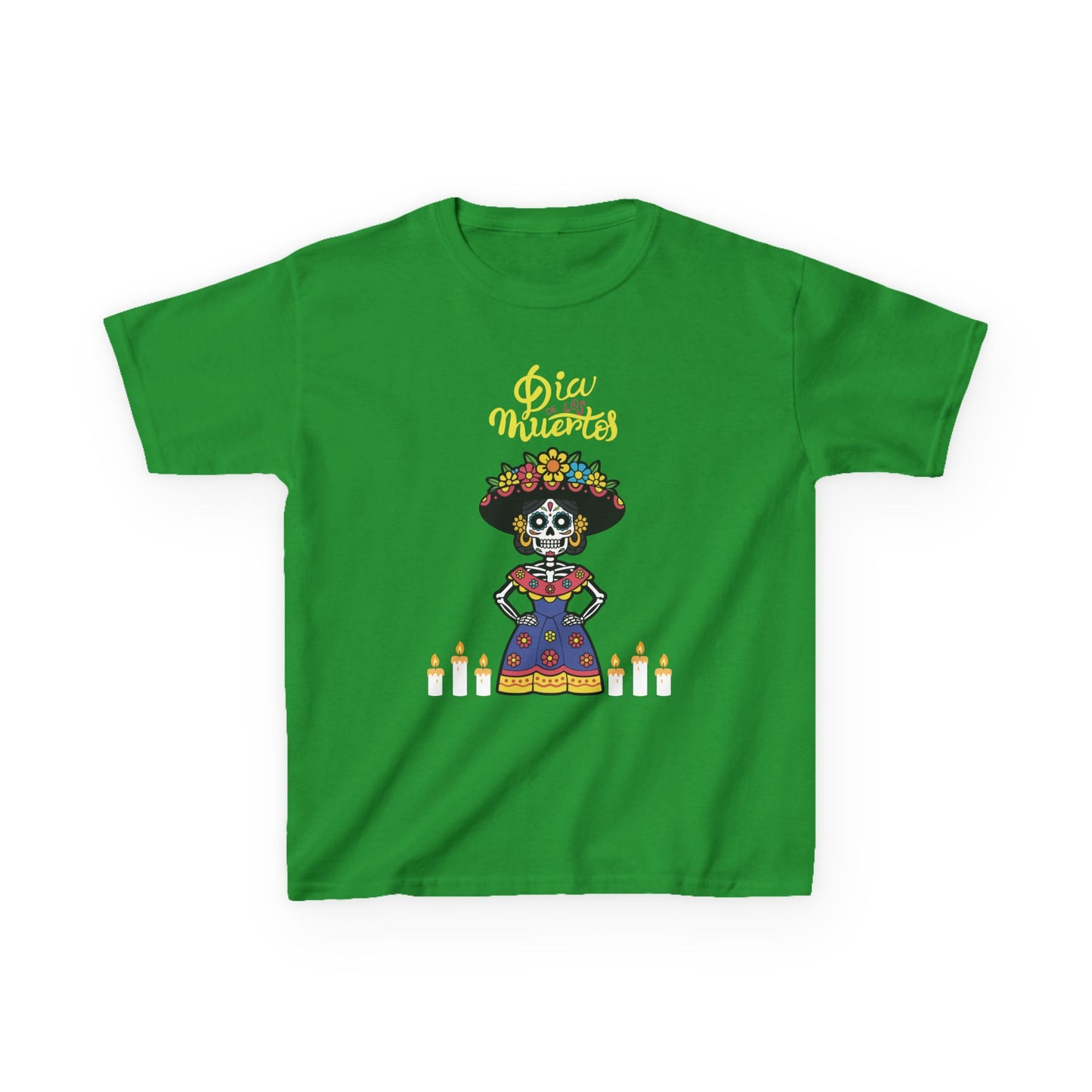 "Dia De Los Muertos" Kids Heavy CottonTee.  A Fun and Colorful Sugar Skull Design