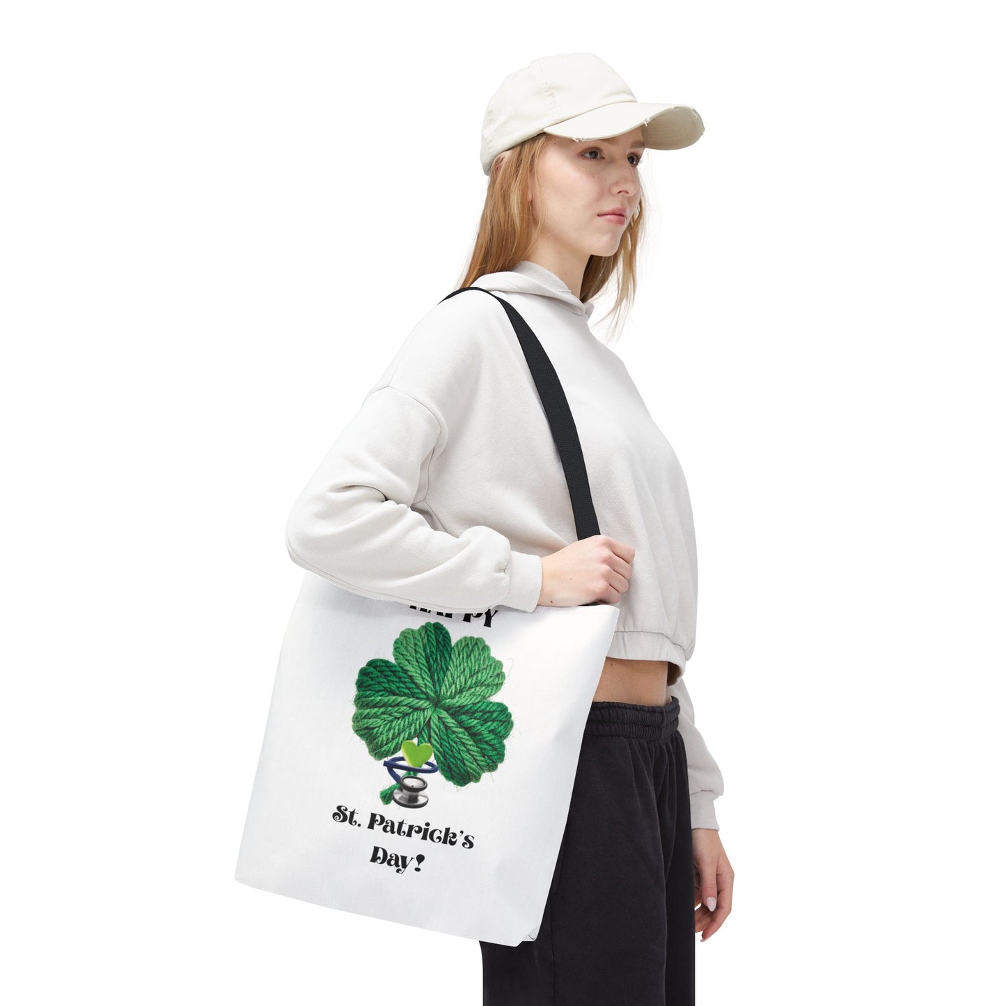 St. Patrick's Day Shamrock Tote Bag – 'Happy St. Patrick's Day!' All-Over Print