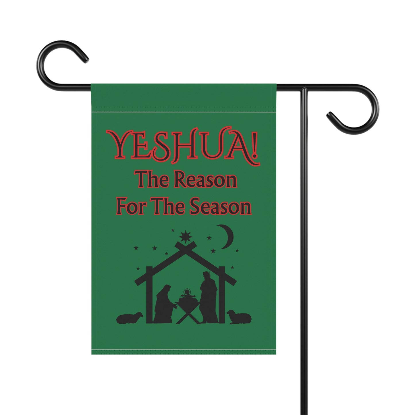 Garden Banner - "YESHUA! The Reason For The Season" Dark Green Nativity Yard Flag