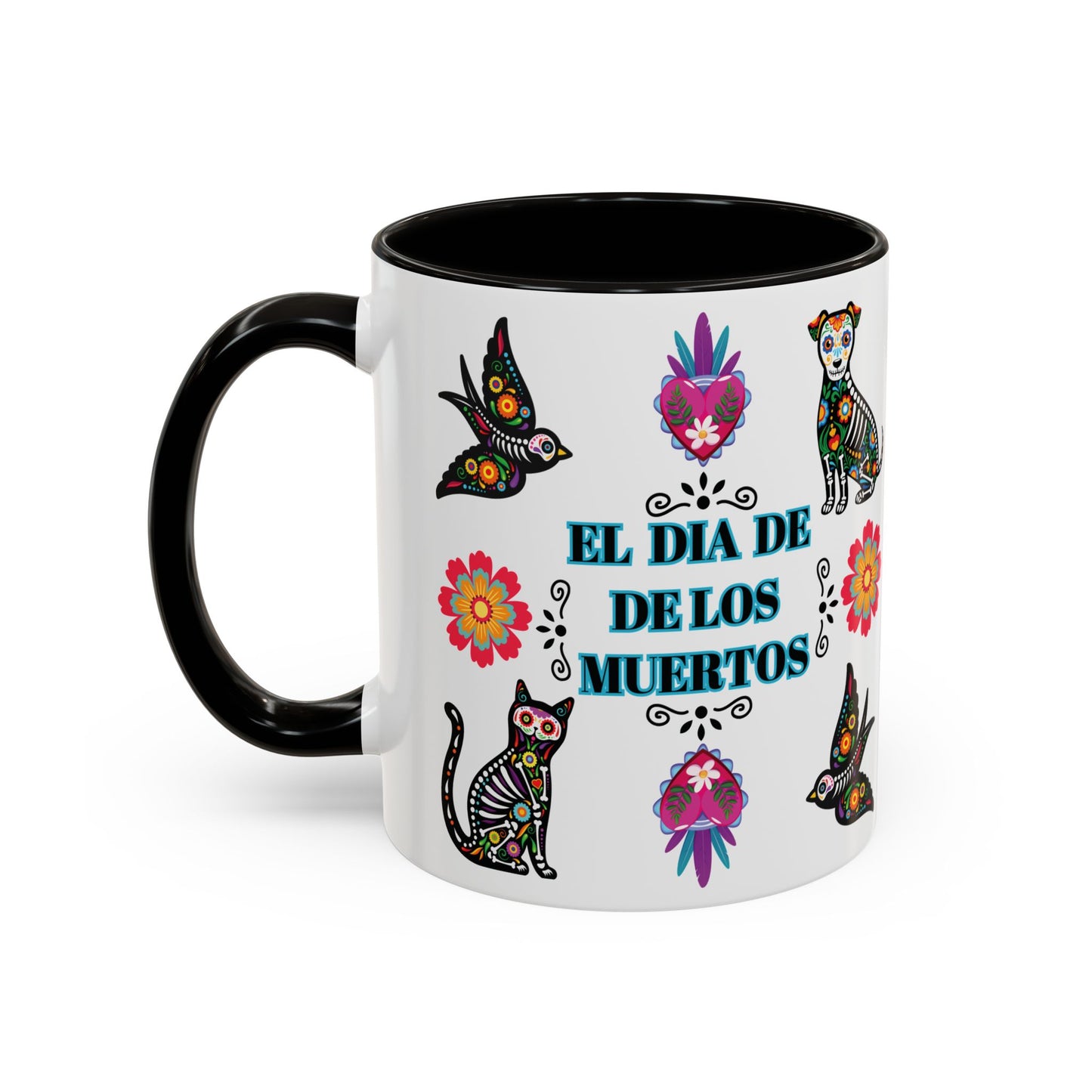 "El Dia De Los Muertos" Colorful White Ceramic Mugs with Colorful Accents Mugs, 11oz and 15oz