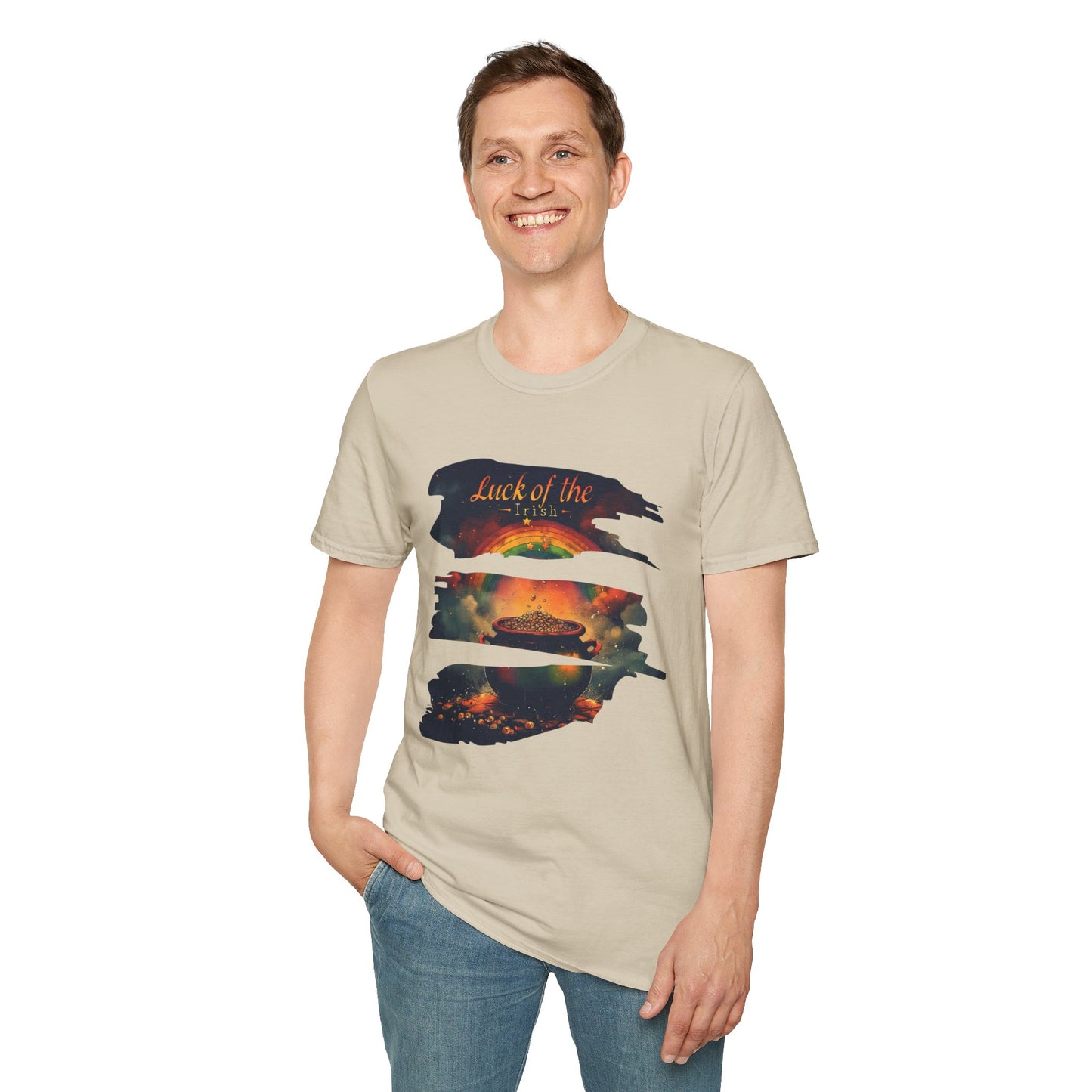 "Luck of the Irish"  Unisex Lightweight Cotton T-Shirt — Featuring An "Avant Garde" Rendition Of The Pot Of Gold At The End Of The Rainbow!
