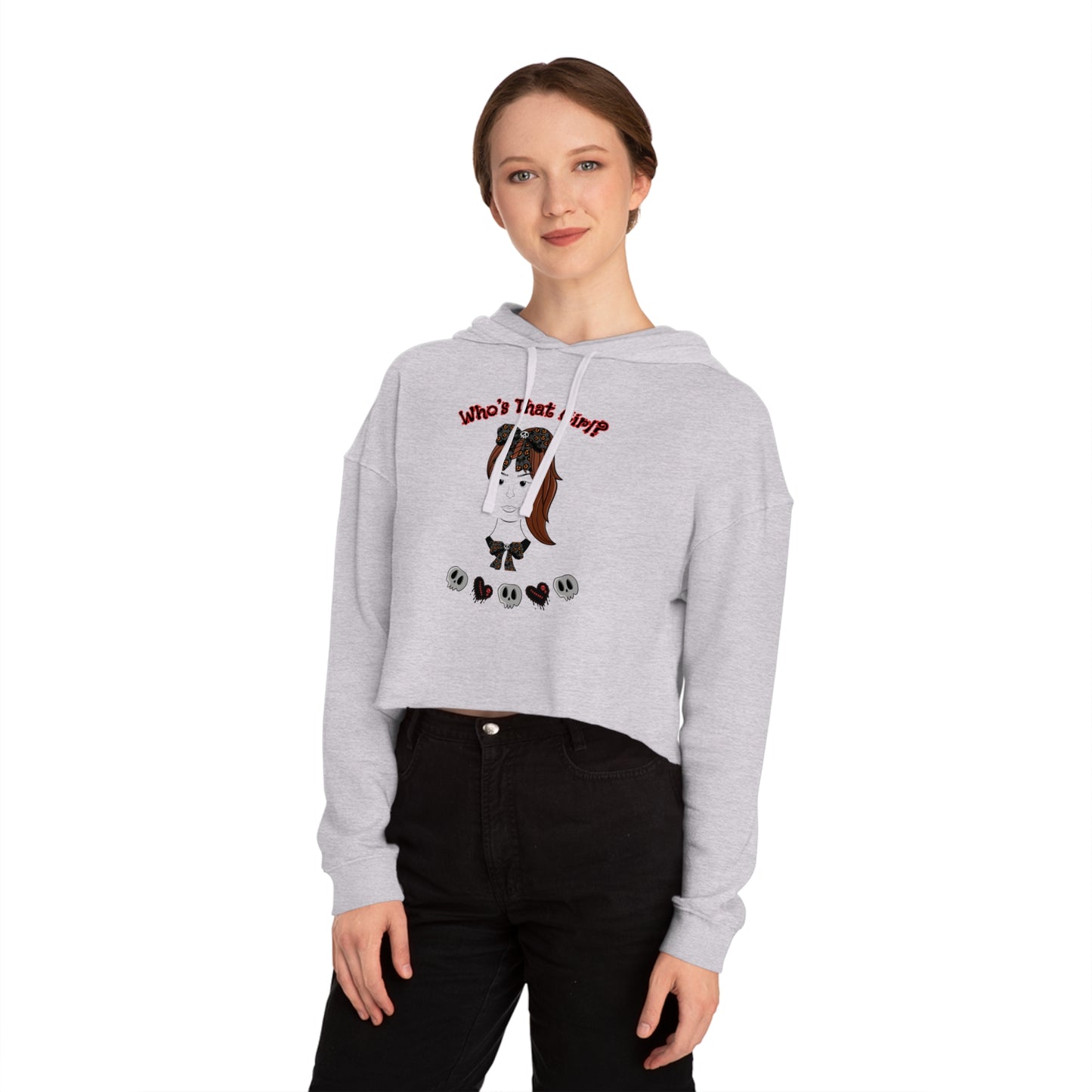 Spectral "Who's That Girl?"  Trendy Women’s Cropped Hooded Sweatshirt.  Unique "Goth Vibe" Crop Top!