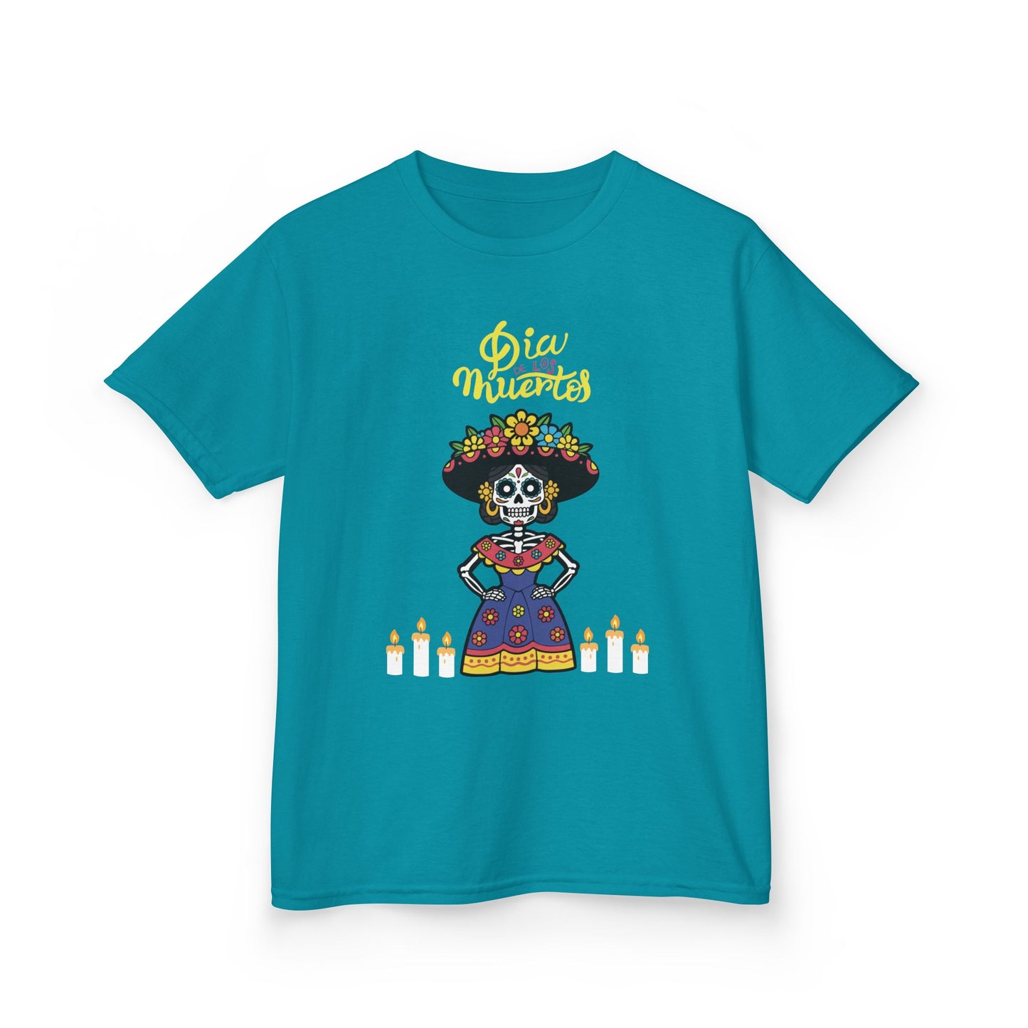 "Dia De Los Muertos" Kids Heavy CottonTee.  A Fun and Colorful Sugar Skull Design