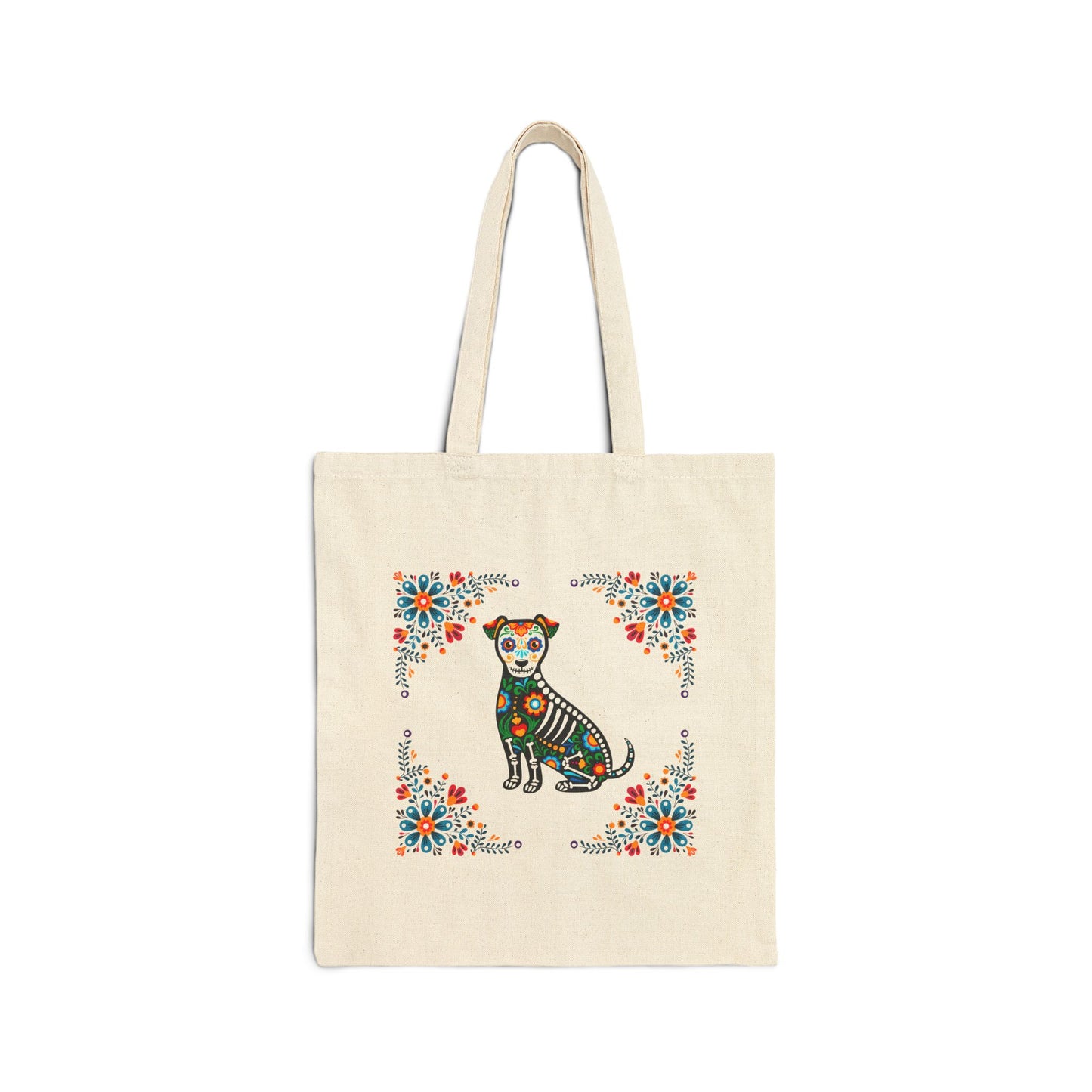 "Sugar Skull Perro Y Gato" , Dia De Los Muertos Canvas Cotton Canvas Tote Bag