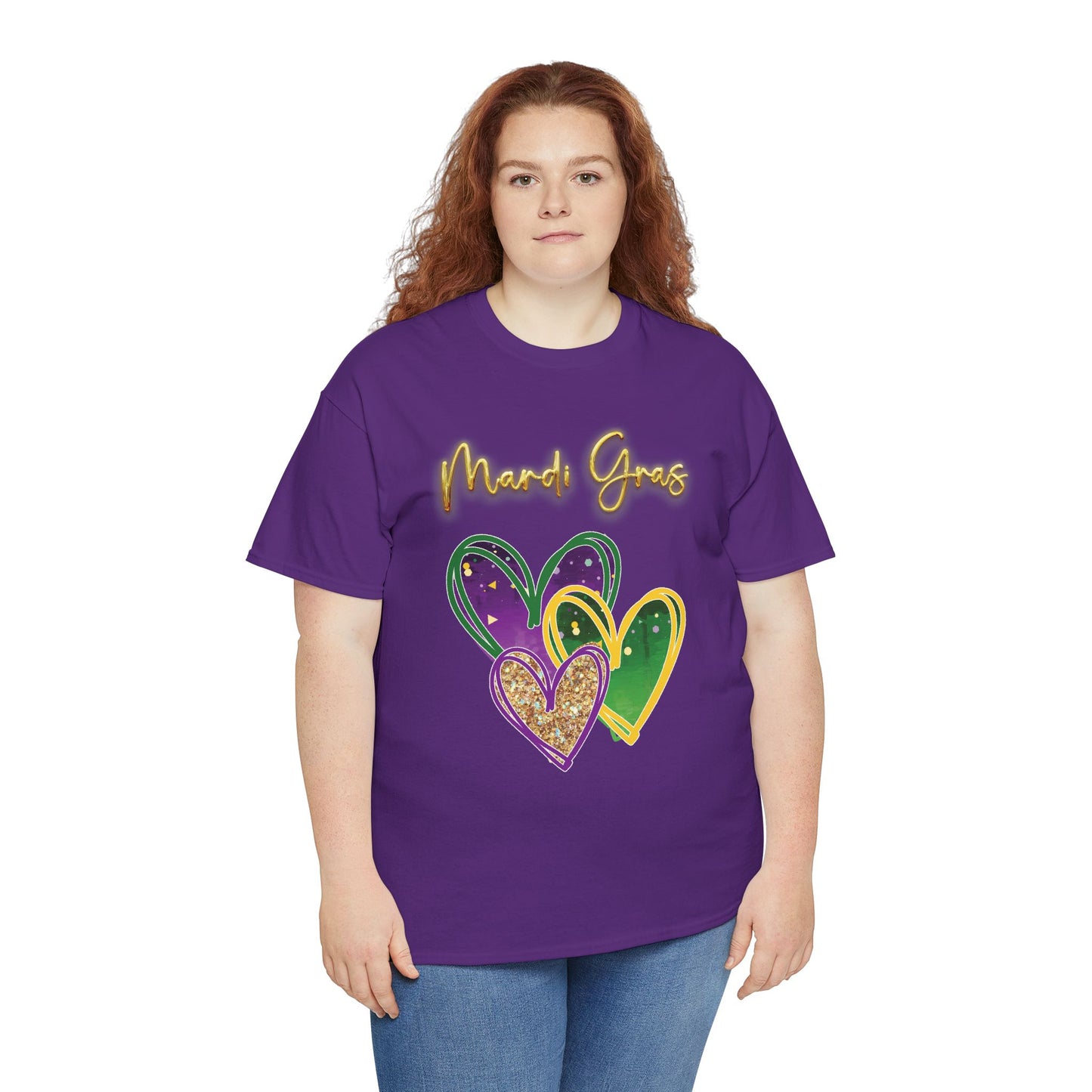 "Mardi Gras Hearts" Unisex T-Shirt.  A "Heart Felt"  Celebration Of Carnival In Purple, Green & Gold!