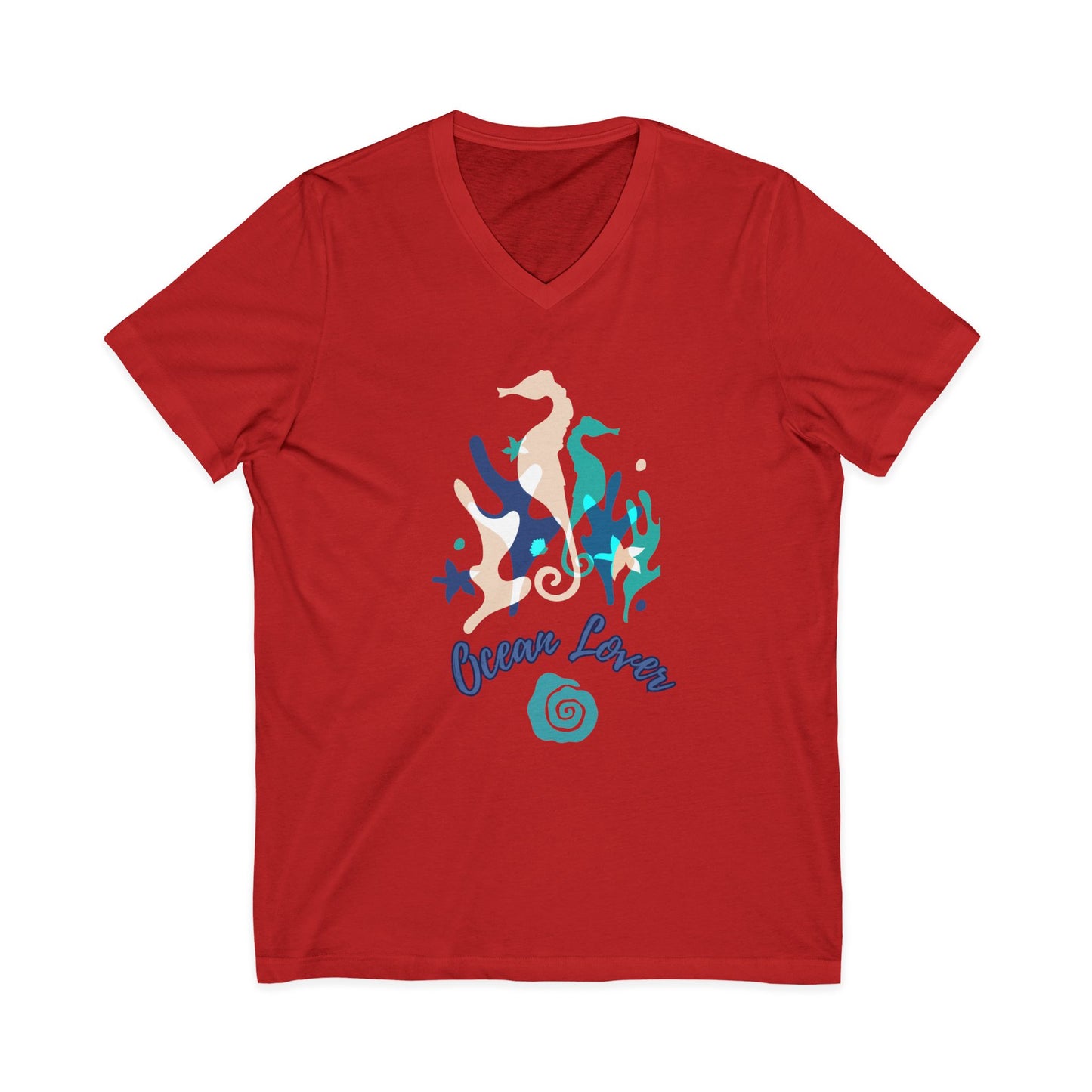 "Ocean Lover" Seahorse Sea Life V-Neck Tee