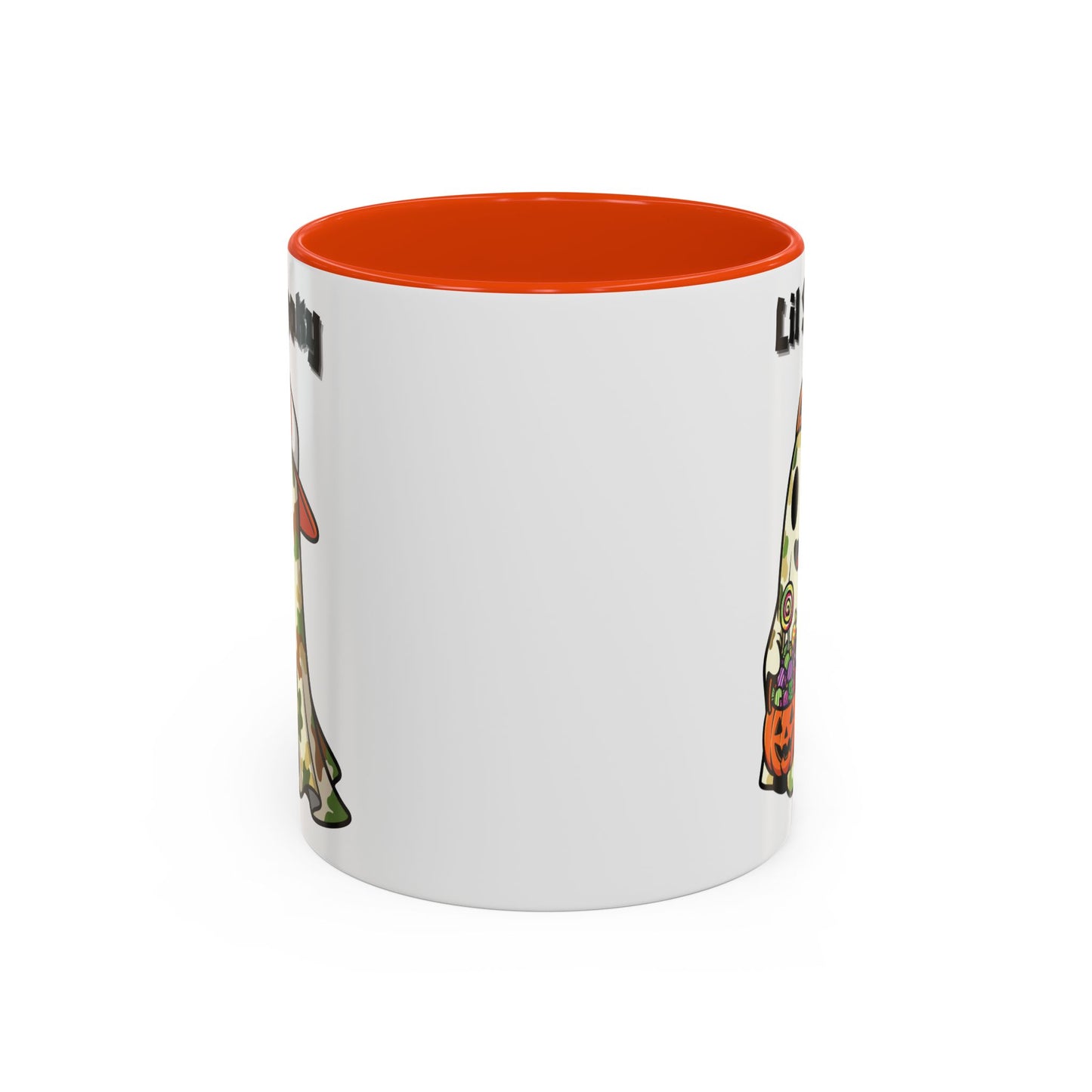 "Lil Spooky"  White Ceramic Halloween Mug With Colorful Accents — Cute Ghost Trick-or-Treat Ceramic Mug (11oz/15oz)