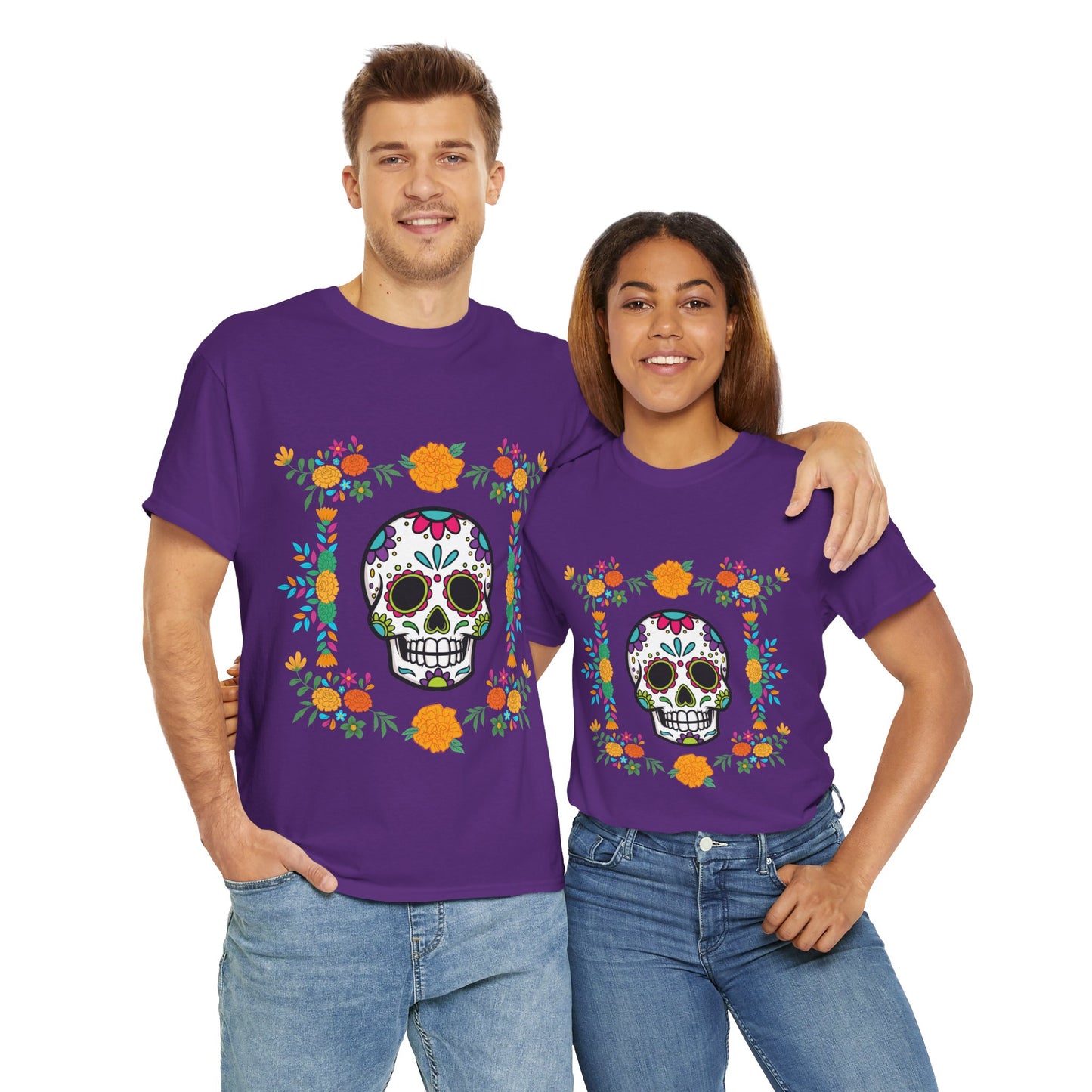 "Day of the Dead" Unisex Heavy Cotton Tee, Colorful Sugar Skull Design!