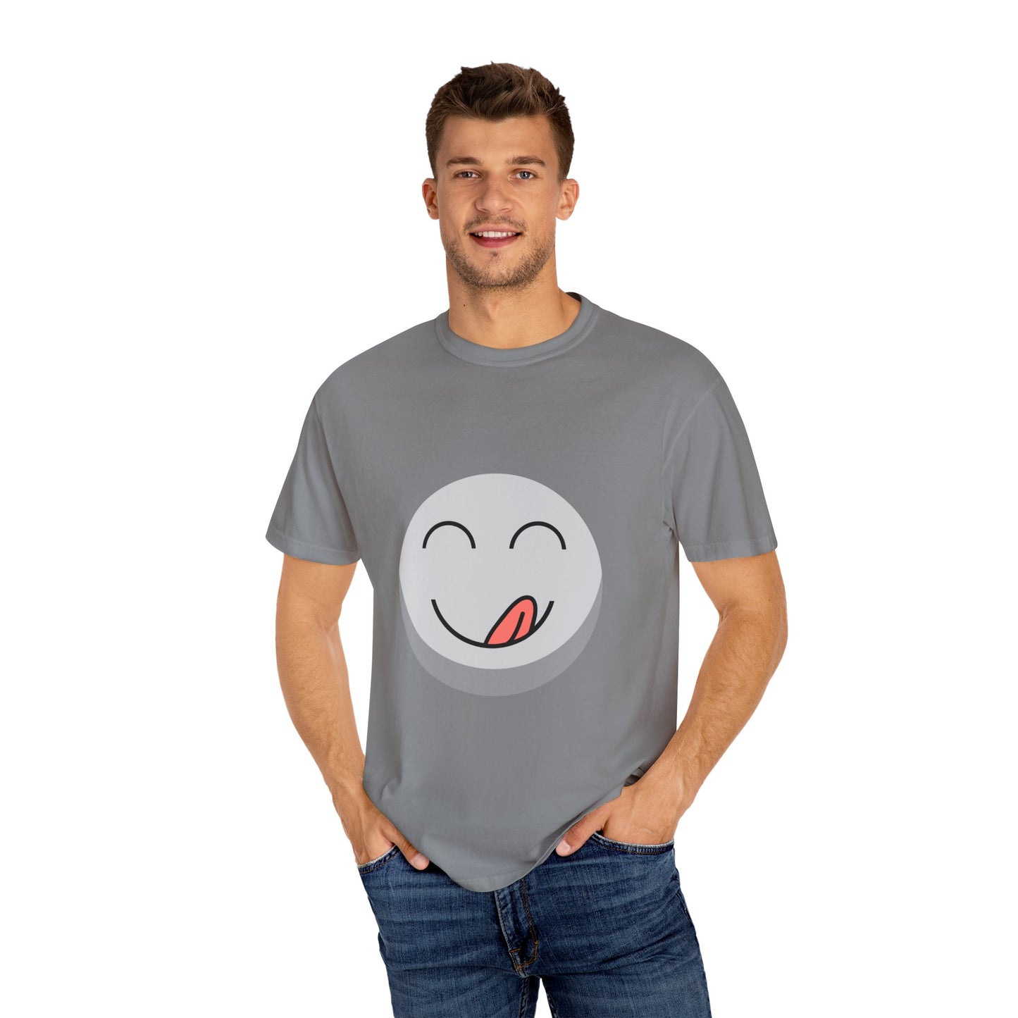 "BUSSIN!" Casual Graphic T-Shirt with Fun Emoji and 'Bussin!' Slogan-Front and Back Designs, Respectively