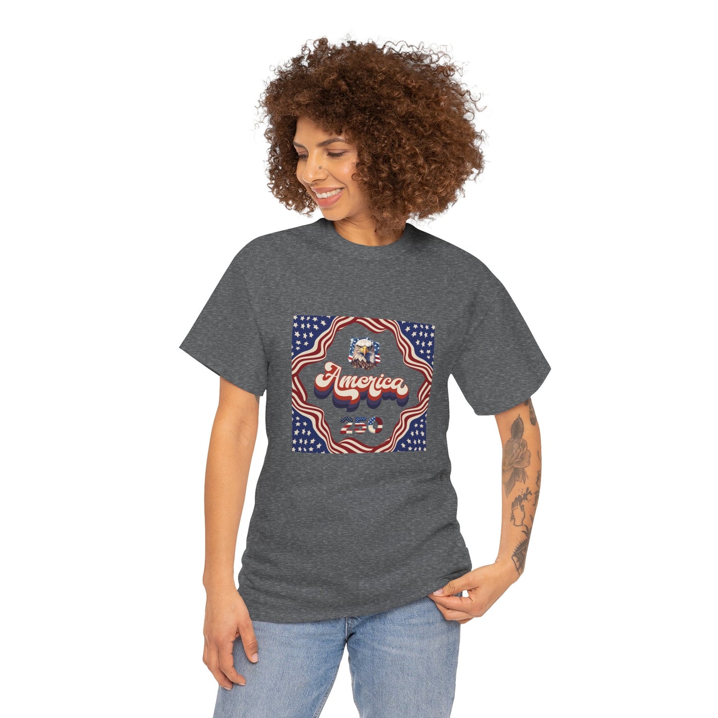 Unisex Heavy Cotton T-Shirt — Retro "America 250" Patriotic Eagle Graphic: 4th of July Celebration Tee