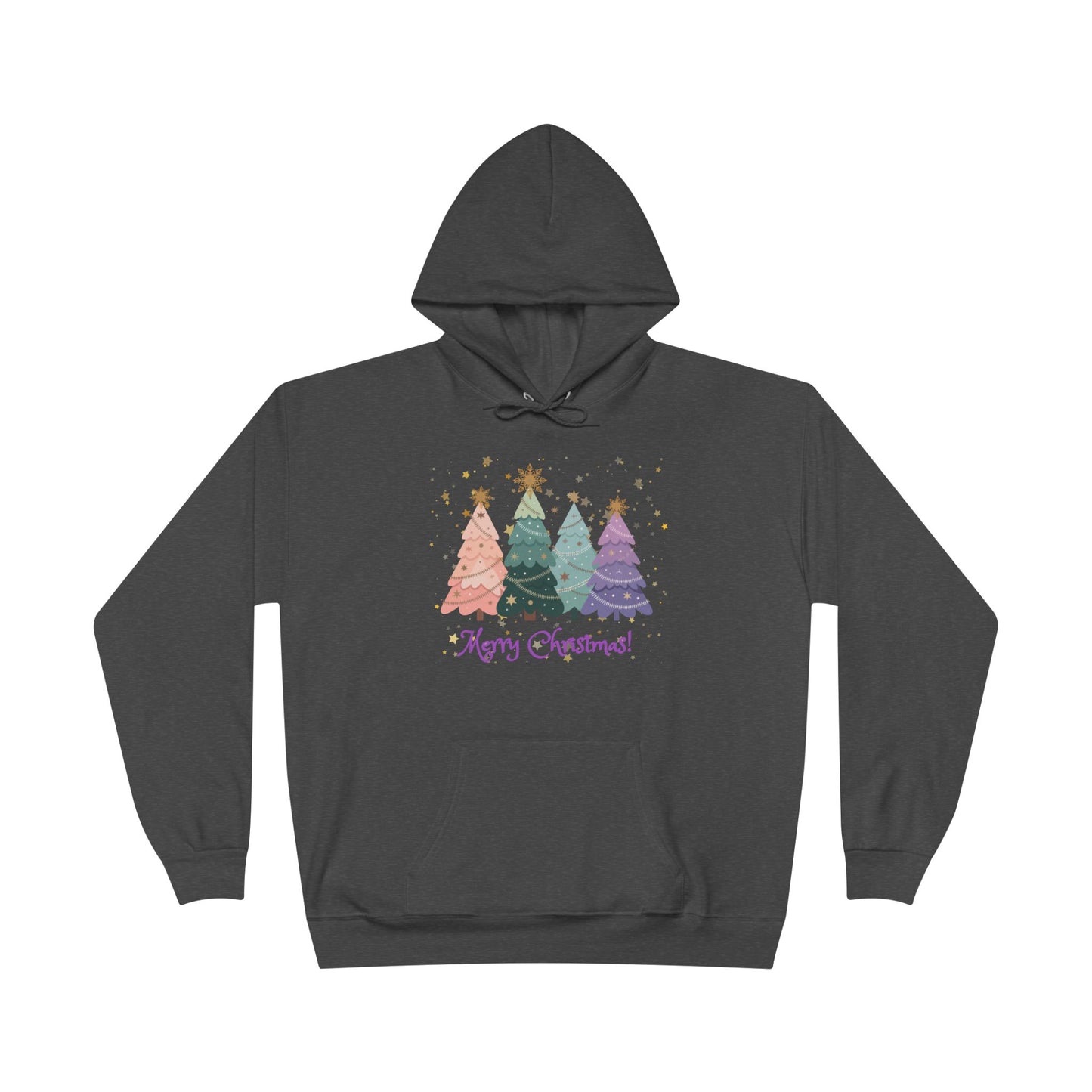 "Merry Xmas" Pastel Christmas Tree Unisex Adult  Hoodie. A Quaint, Yet Fashionable "Cut-Out Style" Xmas Tree Holiday Pullover