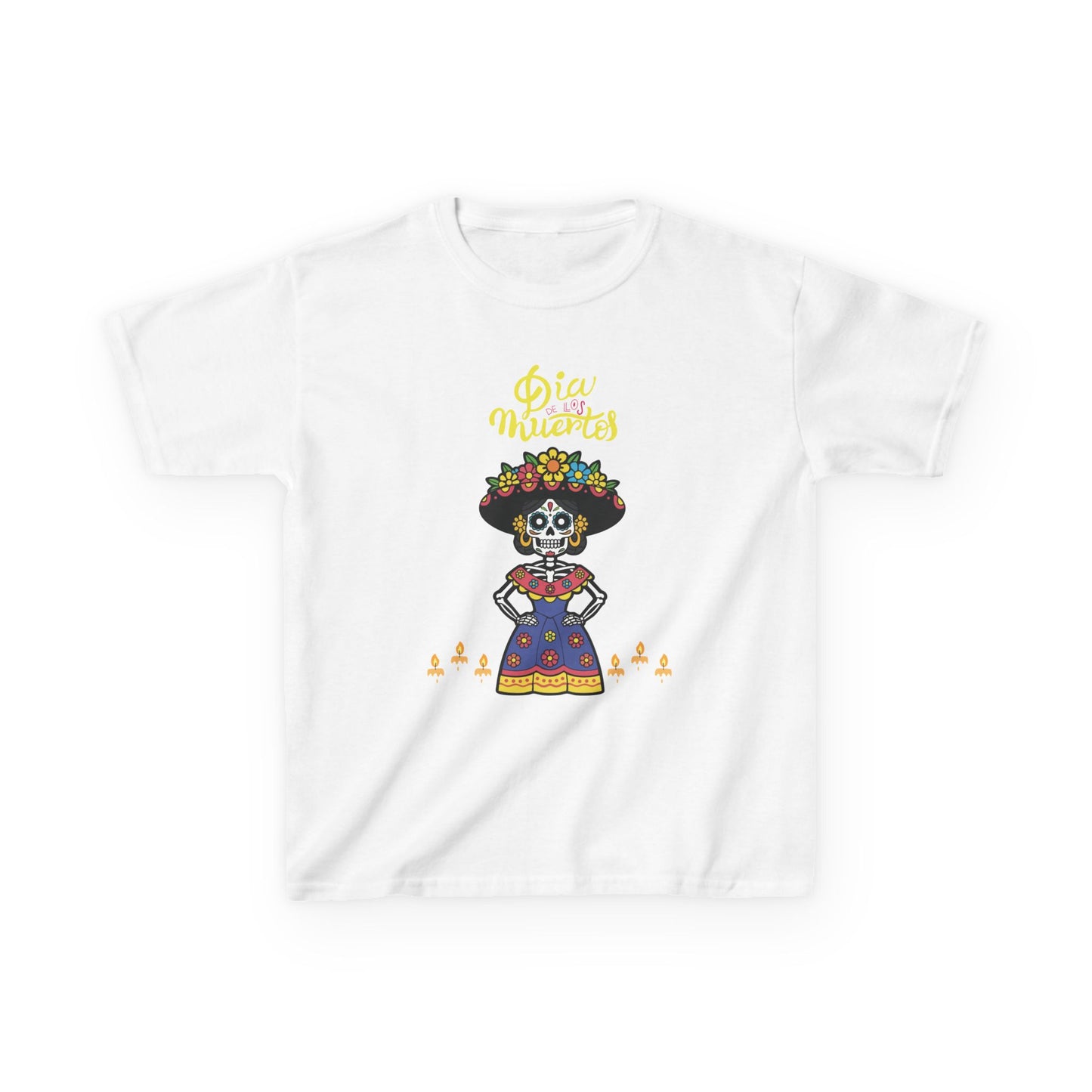 "Dia De Los Muertos" Kids Heavy CottonTee.  A Fun and Colorful Sugar Skull Design