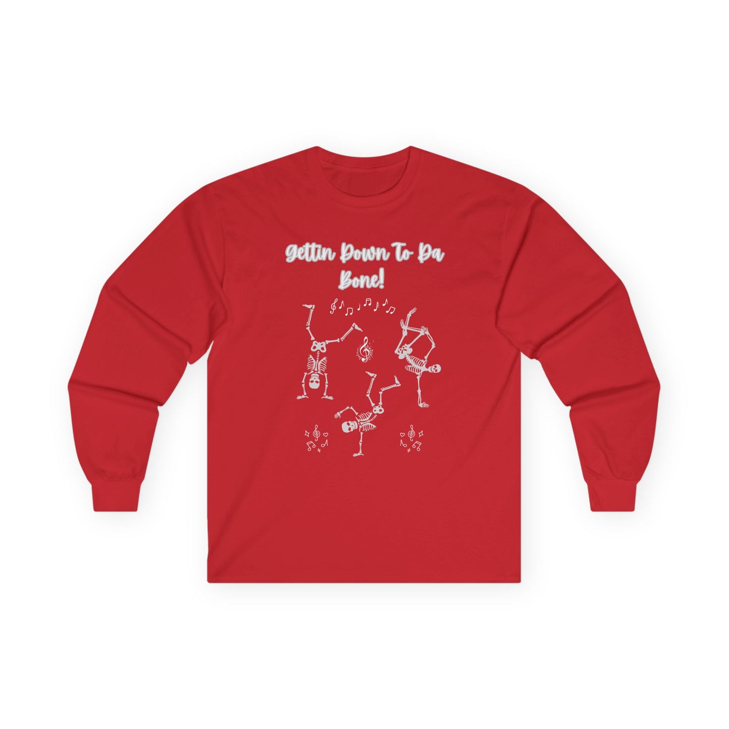 "Gettin' Down To Da Bone" Halloween Skeleton Dance, Unisex Long Sleeve Tee in Dark Colors