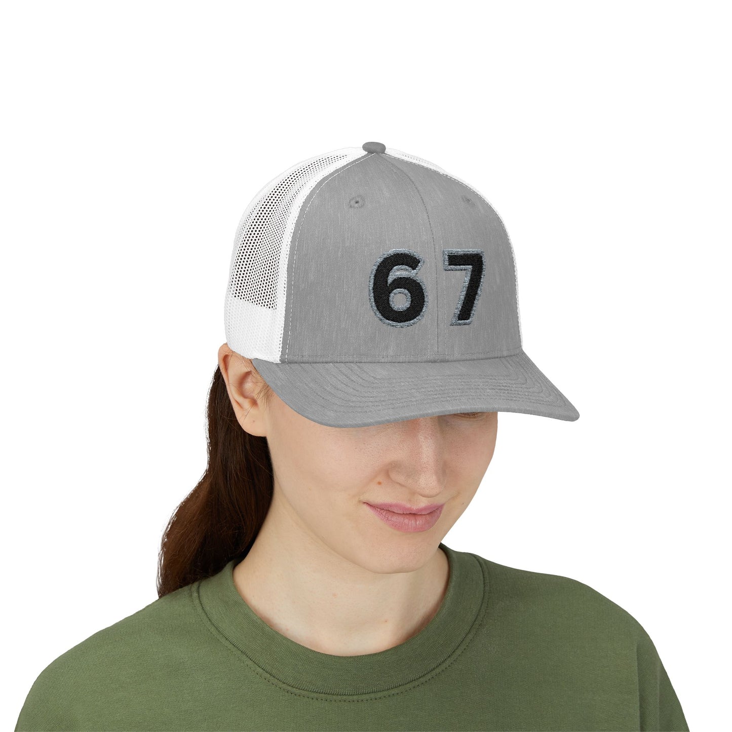 Embroidered '67' Mesh Snapback Trucker Cap — "Trending"  Numbers  Baseball Hat