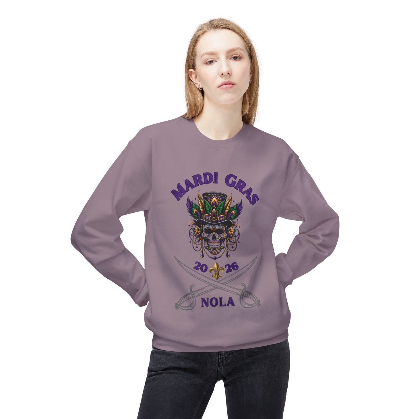 "Mardi Gras 2026 Voodoo Pirate" Crewneck Sweatshirt — A NOLA 2026 Festival Unisex Pullover Ideal For Celebrating Carnival & A Great Souvenir!