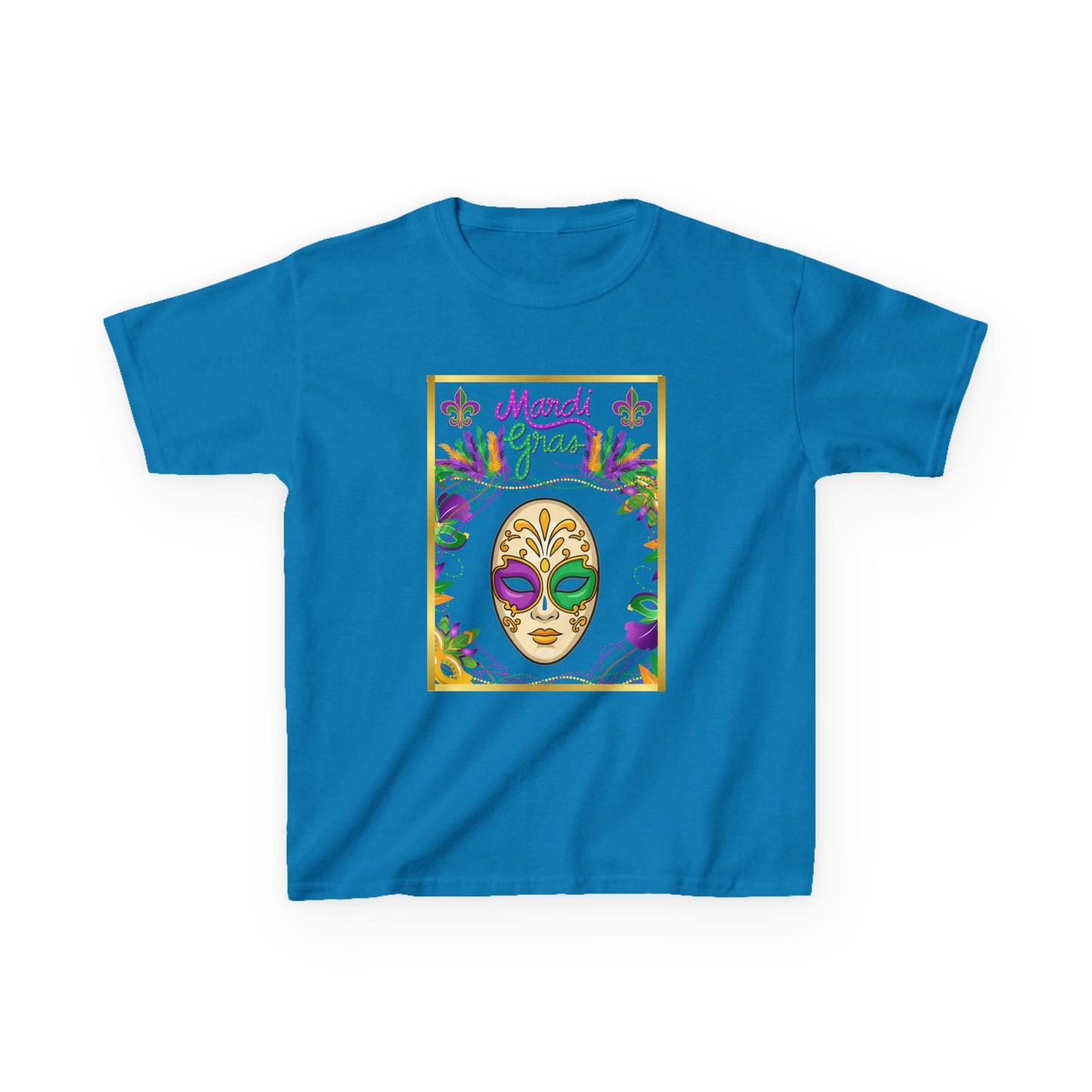 "Mardi  Gras Mask"  Youth Unisex  Boxy T-Shirt.  This Stylish & Colorful Tee Has All The Elements Needed For Carnival Cheer!