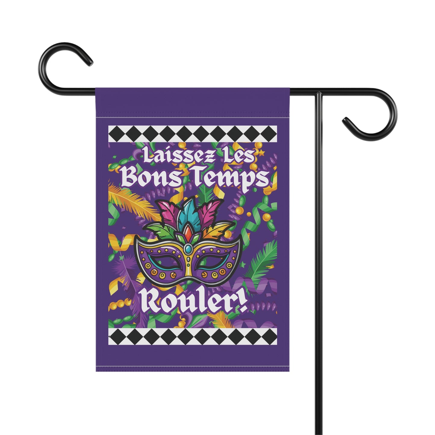Mardi Gras Garden Banner and House Flag — "Laissez Les Bons Temps Rouler" Decorative Yard Flag-Purple