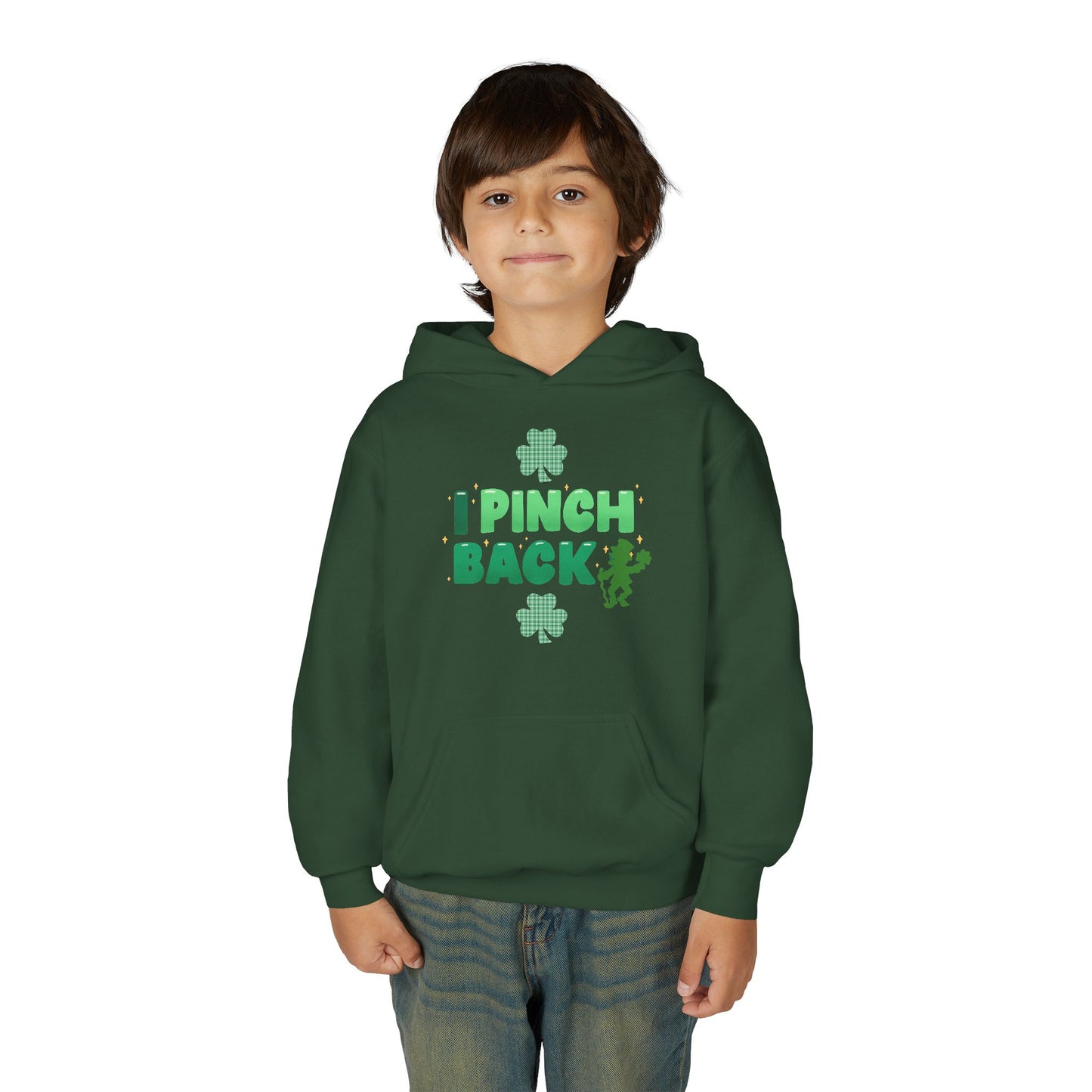 Youth St. Patrick's Day Hoodie — "I Pinch Back" Shamrock (Approach With Caution-LOL)