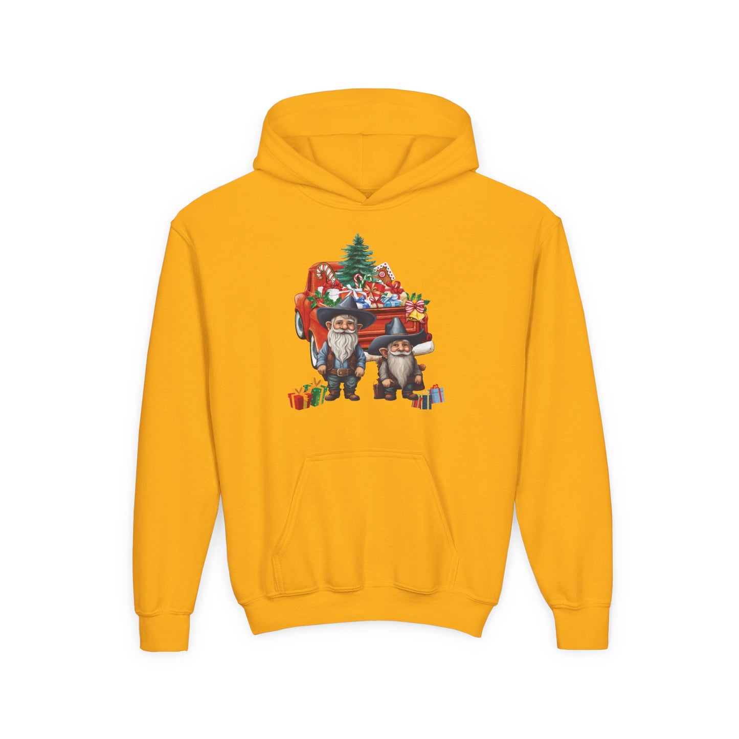 Youth Christmas Hoodie - Cute Gnome & Gifts Holiday Pullover ("Merry Christmas" Back)