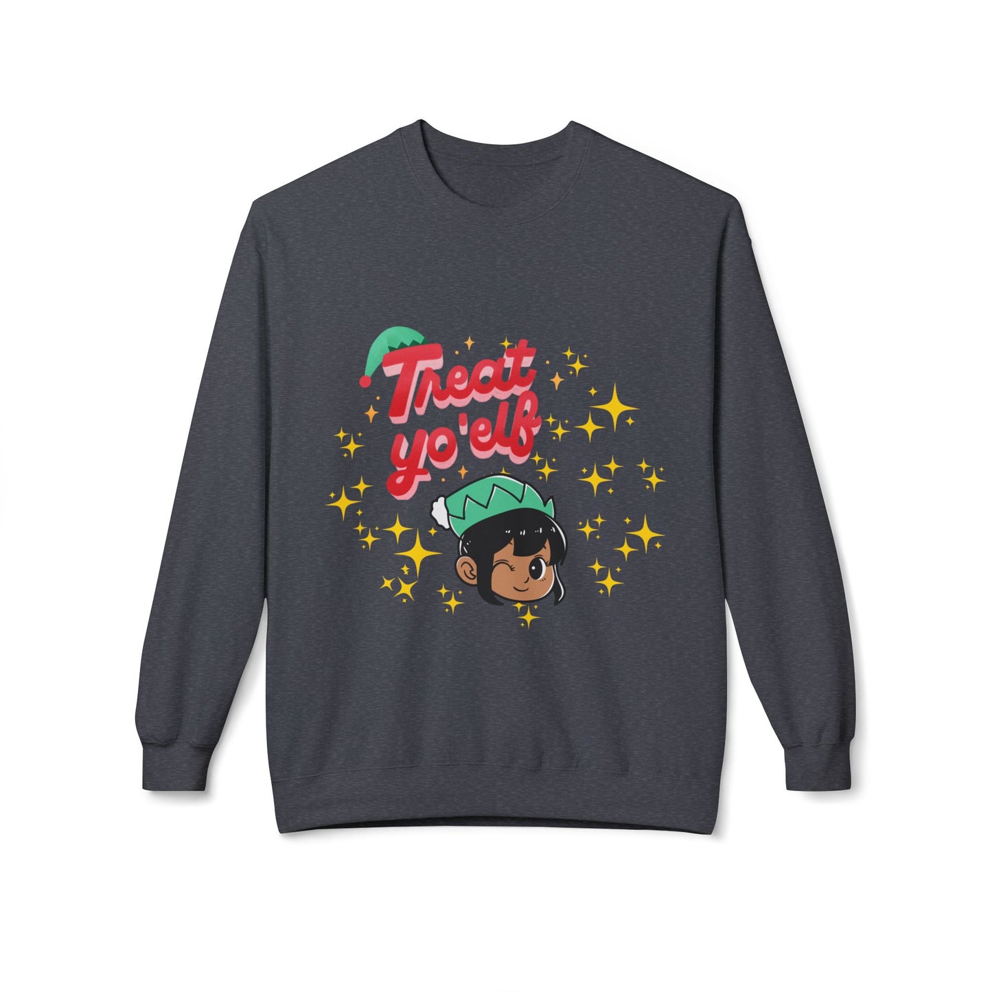 "Treat Yo'Elf" — Cute Elf Holiday Unisex Crewneck Sweatshirt