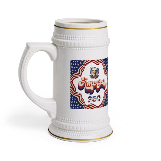 "America 250" 22oz  Ceramic Beer Stein/Mug — A Great Patriotic 4th of July Anniversary Gift