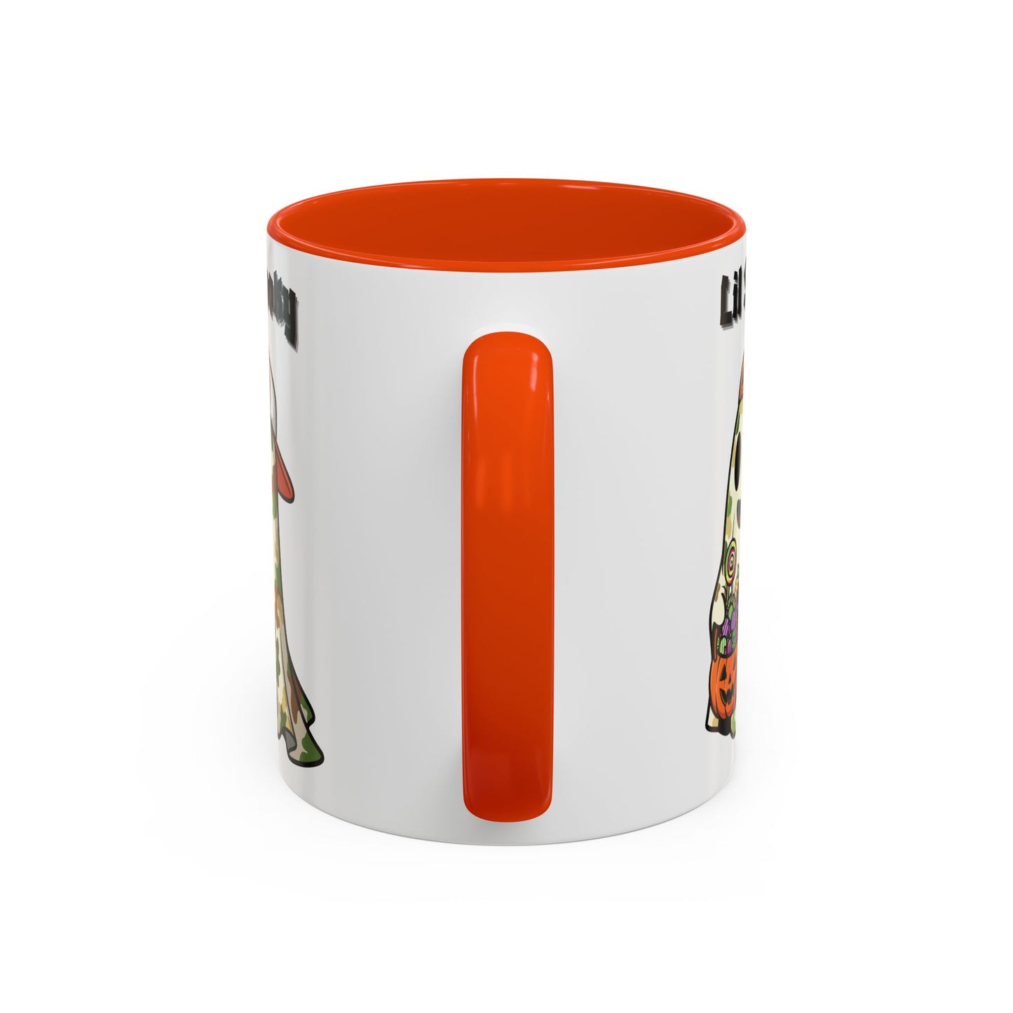 "Lil Spooky"  White Ceramic Halloween Mug With Colorful Accents — Cute Ghost Trick-or-Treat Ceramic Mug (11oz/15oz)