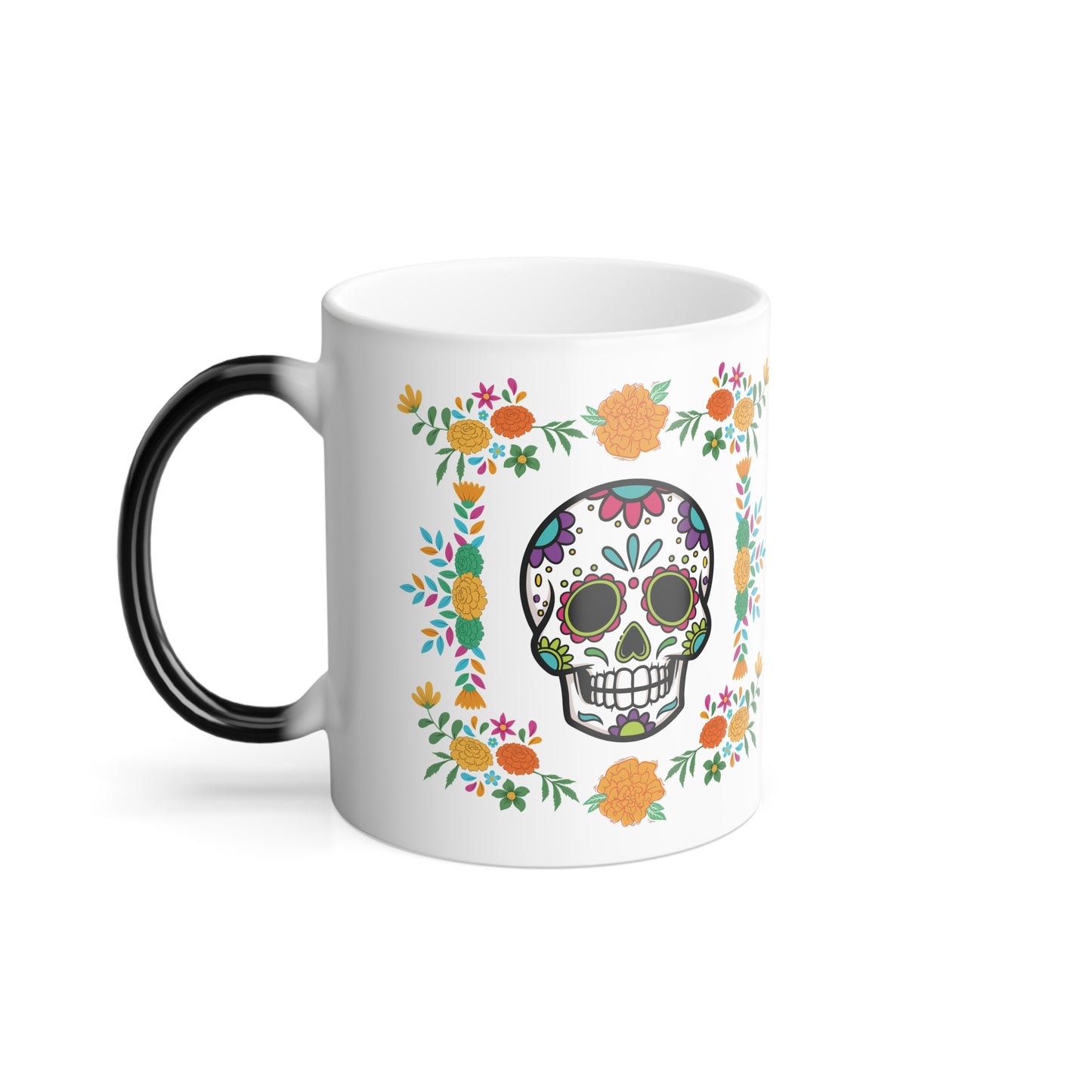 Vibrant Floral "Sugar Skull Mug "- Color Changing 11 oz Coffee Cup, Day of the Dead Gift!