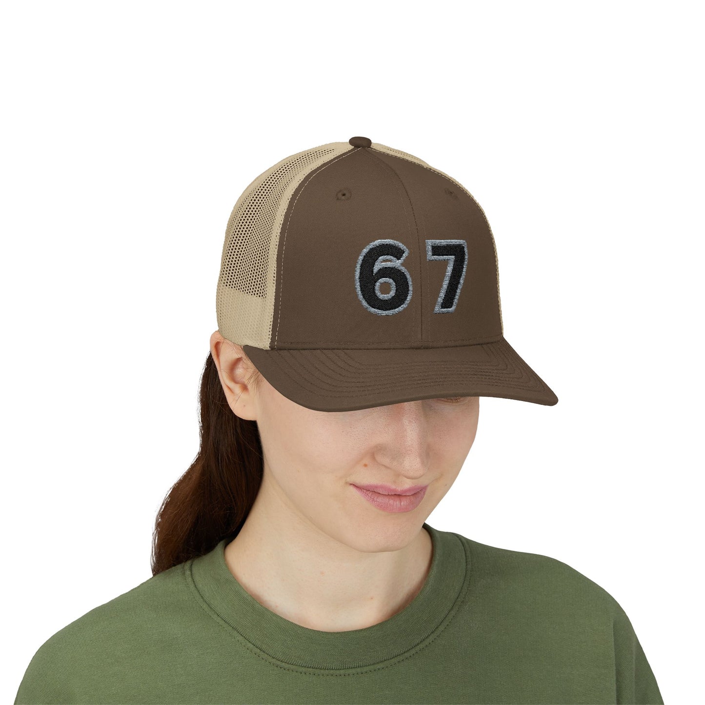 Embroidered '67' Mesh Snapback Trucker Cap — "Trending"  Numbers  Baseball Hat