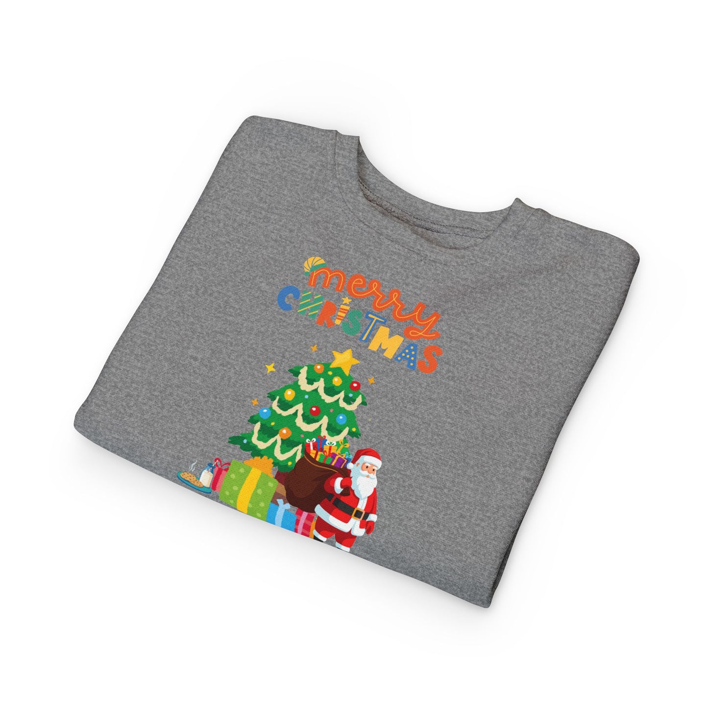 Toddler Sweatshirt — Merry Christmas Santa & Tree Personalized Kids Crewneck