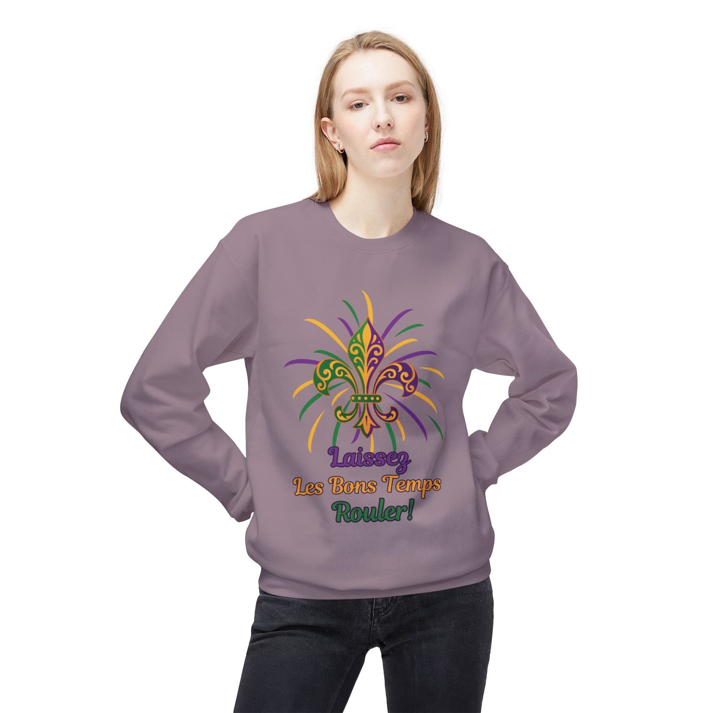 Mardi Gras Fleur-de-Lis Crewneck Sweatshirt — "Laissez Les Bons Temps Rouler!"