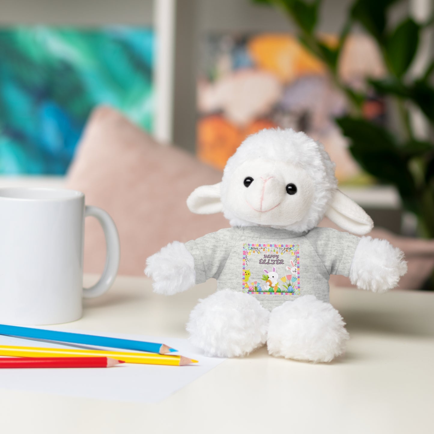 " Happy Easter" Stuffed Animals with Tee, Bunny and Lamb