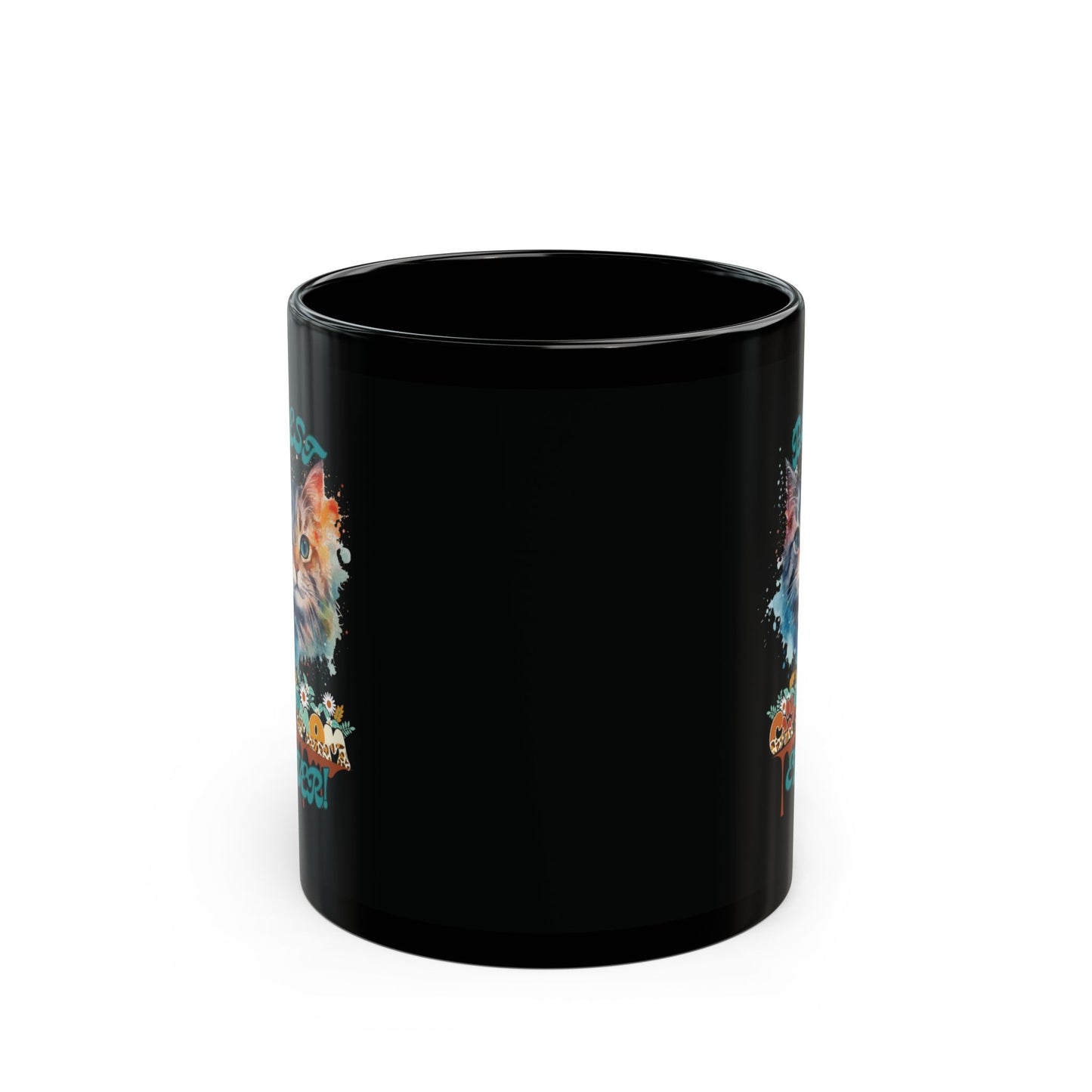 Cat Lover Mug — "Best Cat Mom-Ever" Floral Kitten Black Coffee Mug (11oz)