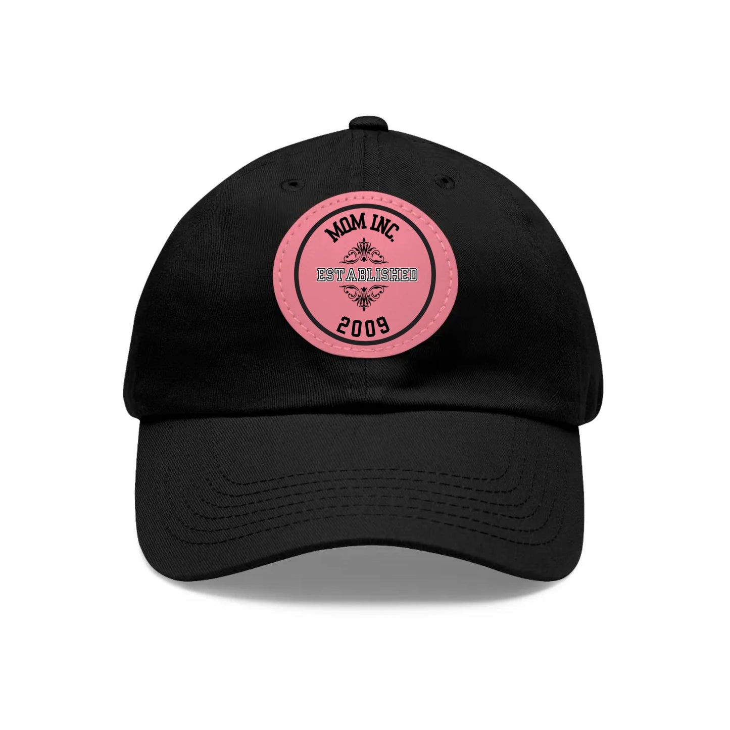 "MOM INC."  Black Twill Dad Hat with Personalized PU Leather Patch
