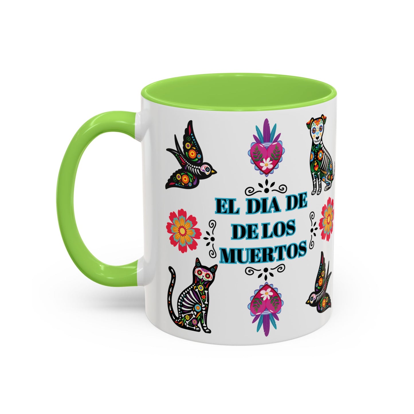 "El Dia De Los Muertos" Colorful White Ceramic Mugs with Colorful Accents Mugs, 11oz and 15oz
