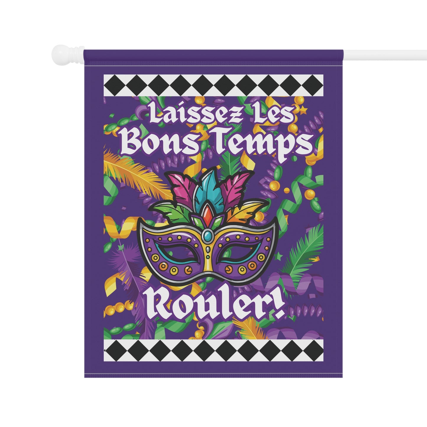 Mardi Gras Garden Banner and House Flag — "Laissez Les Bons Temps Rouler" Decorative Yard Flag-Purple