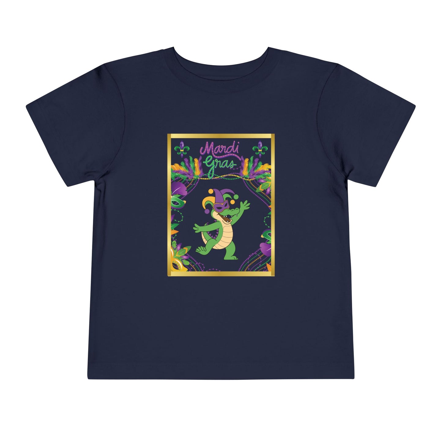 "Mardi Gras Gator" Toddler Tee.  This Masked Alligator Is Ready To Celebrate Mardi Gras In Purple, Gold And Green!