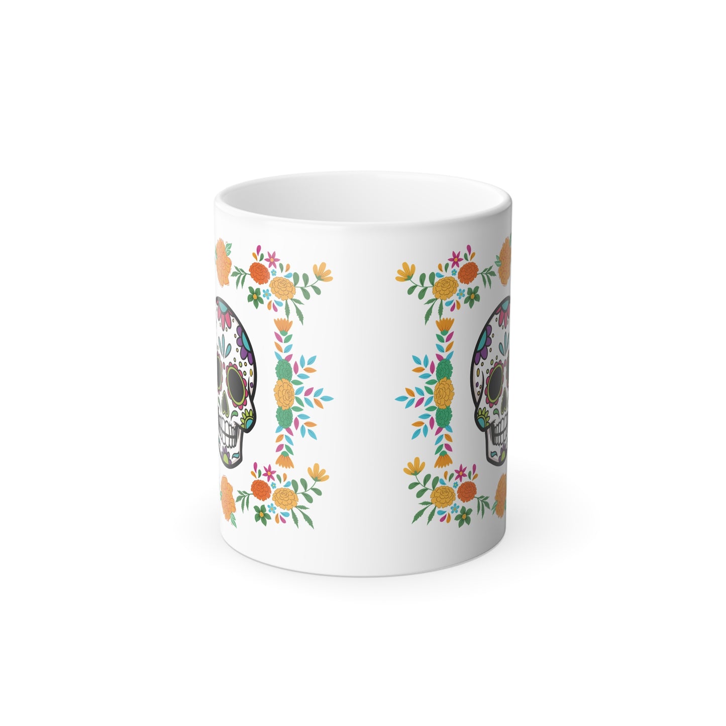 Vibrant Floral "Sugar Skull Mug "- Color Changing 11 oz Coffee Cup, Day of the Dead Gift!