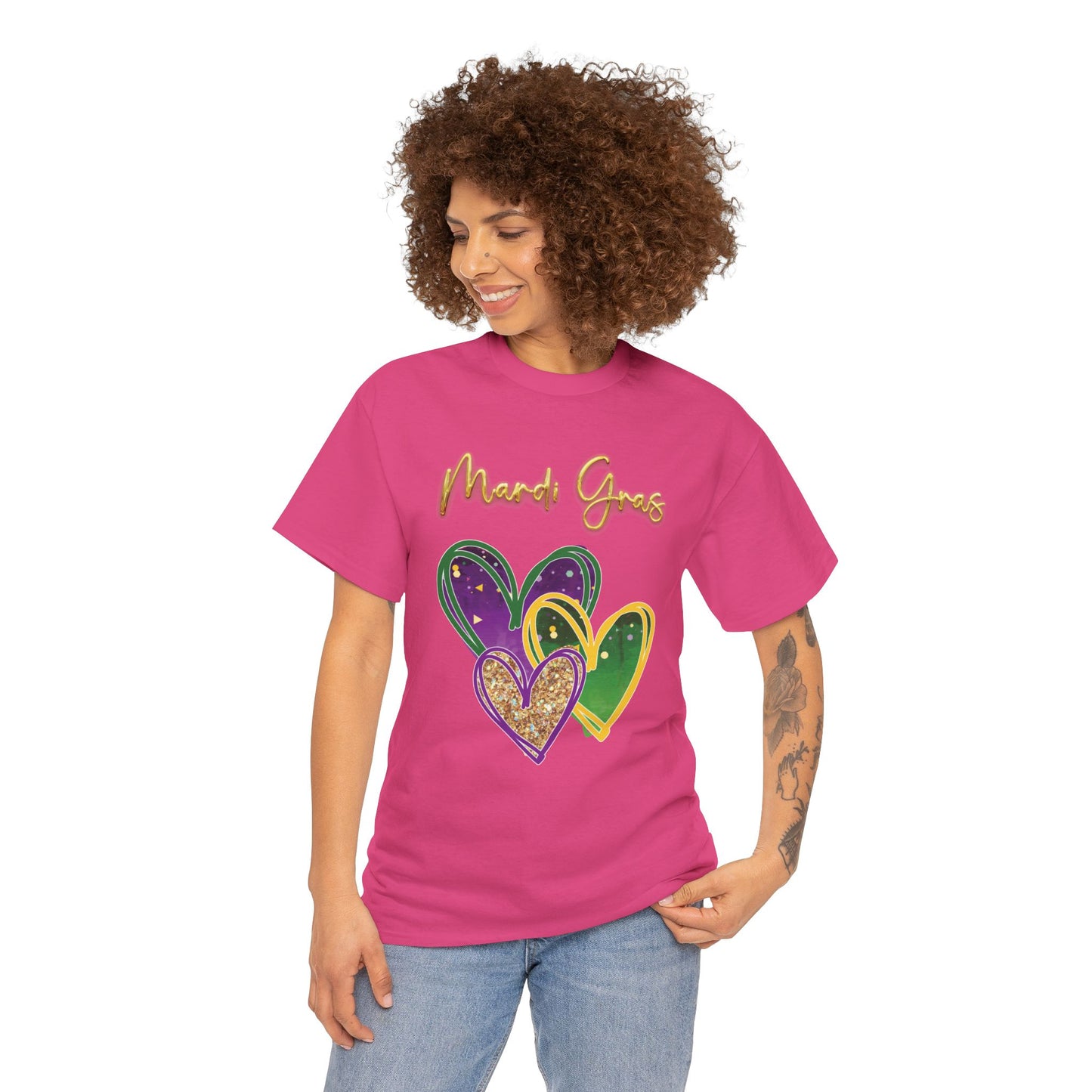 "Mardi Gras Hearts" Unisex T-Shirt.  A "Heart Felt"  Celebration Of Carnival In Purple, Green & Gold!