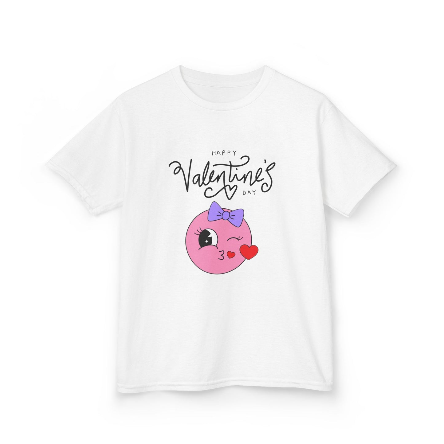 A Cute Winking Valentine Emoji with "Happy Valentine’s Day", Youth's Stylish Boxy Unisex Tee.  A Great Choice For A Wearable Valentine's Statement.